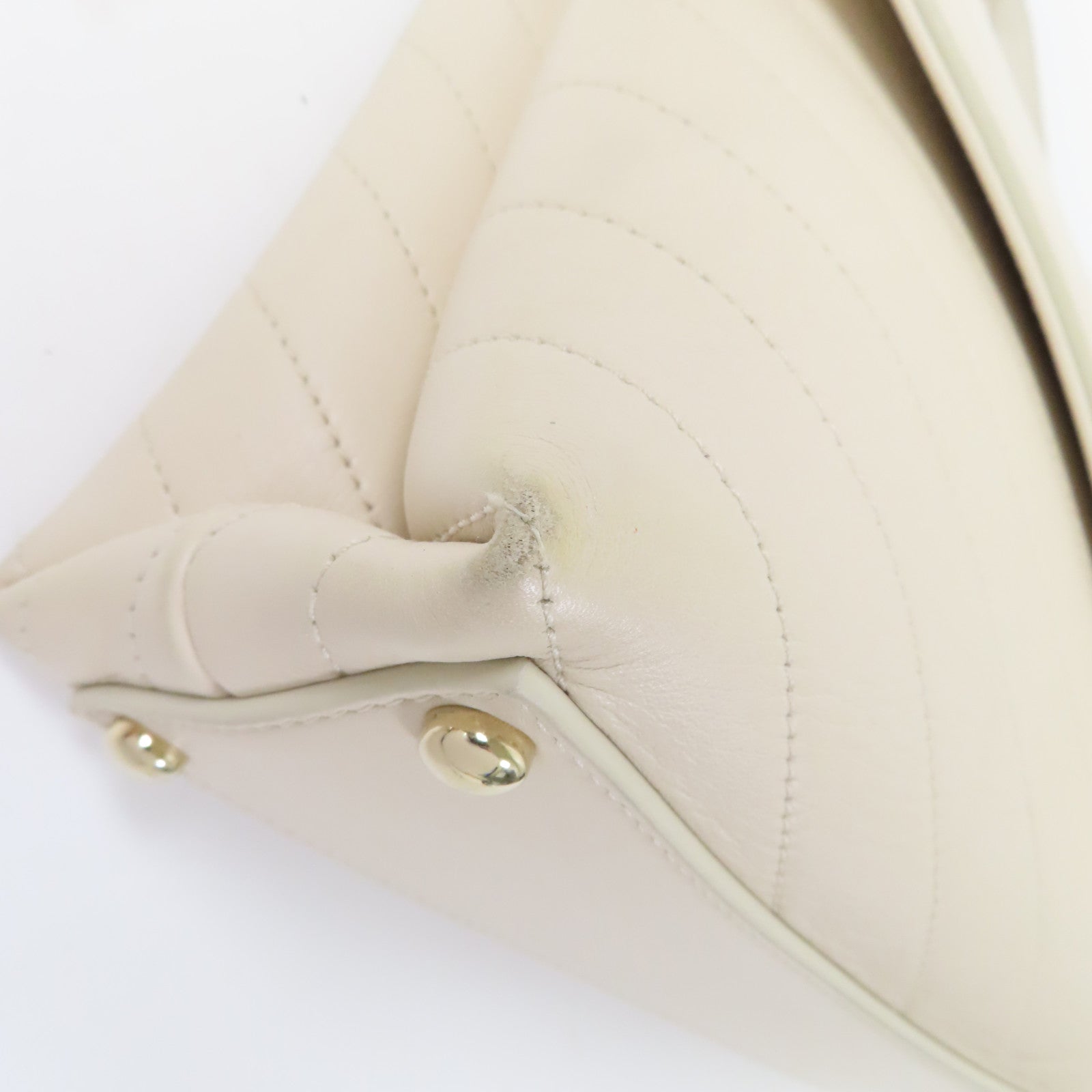 CHANEL 【激減優惠】斜紋牛皮皮革Chain Shoulder金扣手挽肩背兩用袋米色