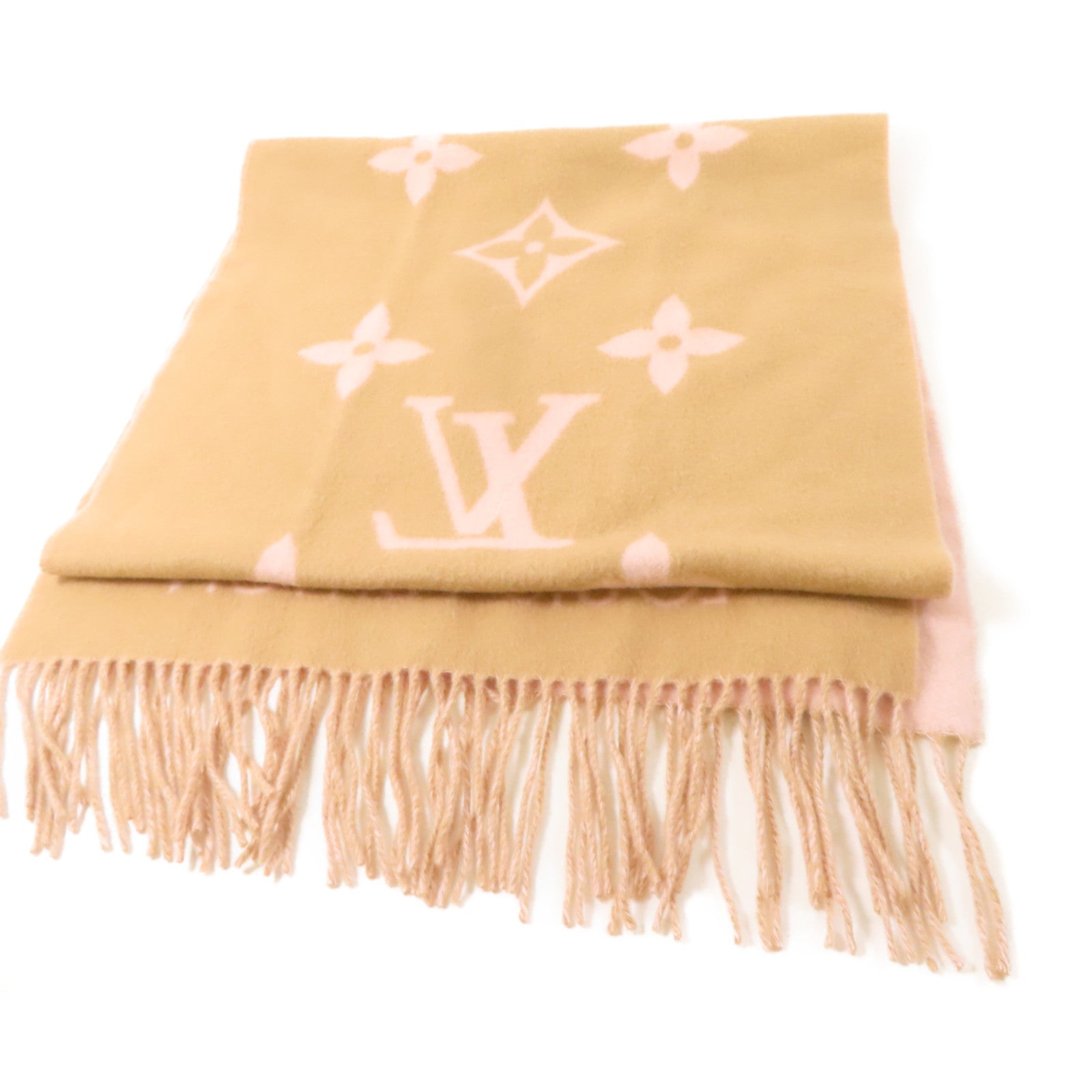 LOUIS VUITTON 羊絨Reykjavik Scarf 190x45圍巾粉紅色/米色