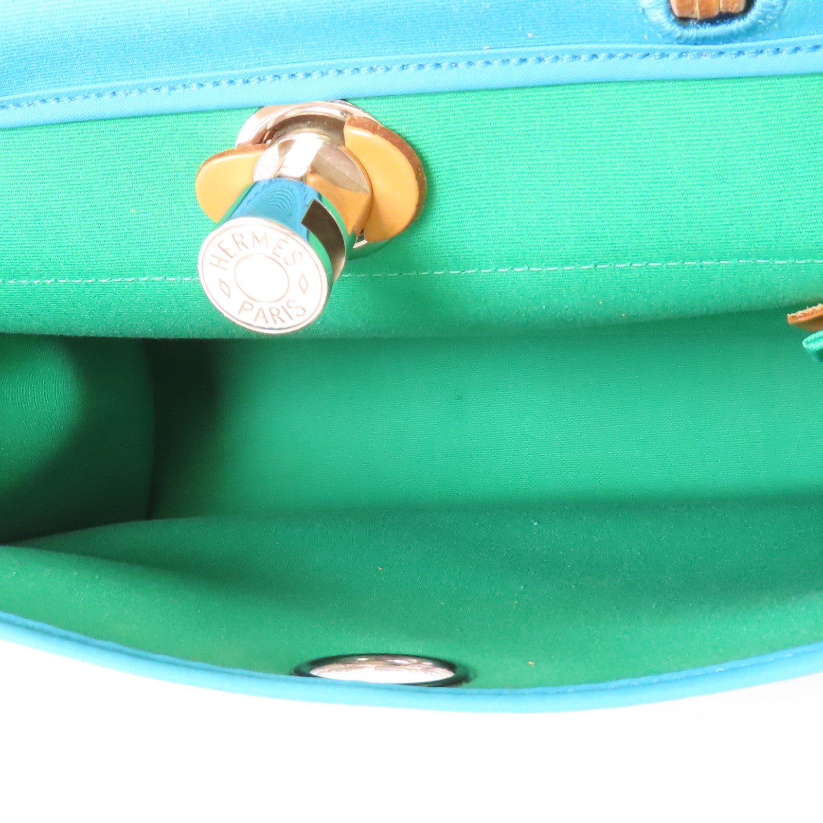 HERMES 帆布Herbag 31銀扣手挽肩背兩用袋Blue Azteque/Menthe