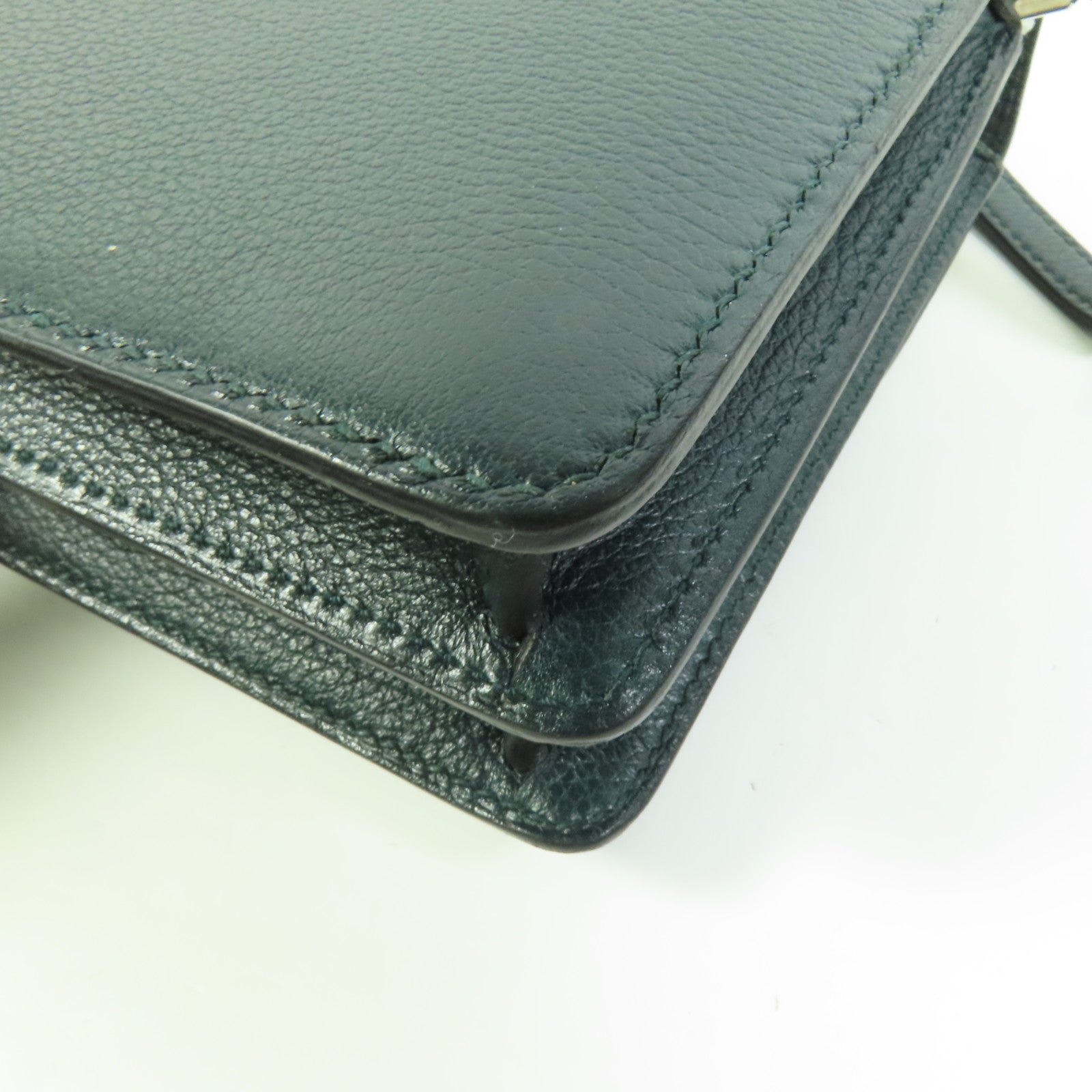 HERMES Evercolor皮革Roulis Mini銀扣肩背袋Vert Bosphore