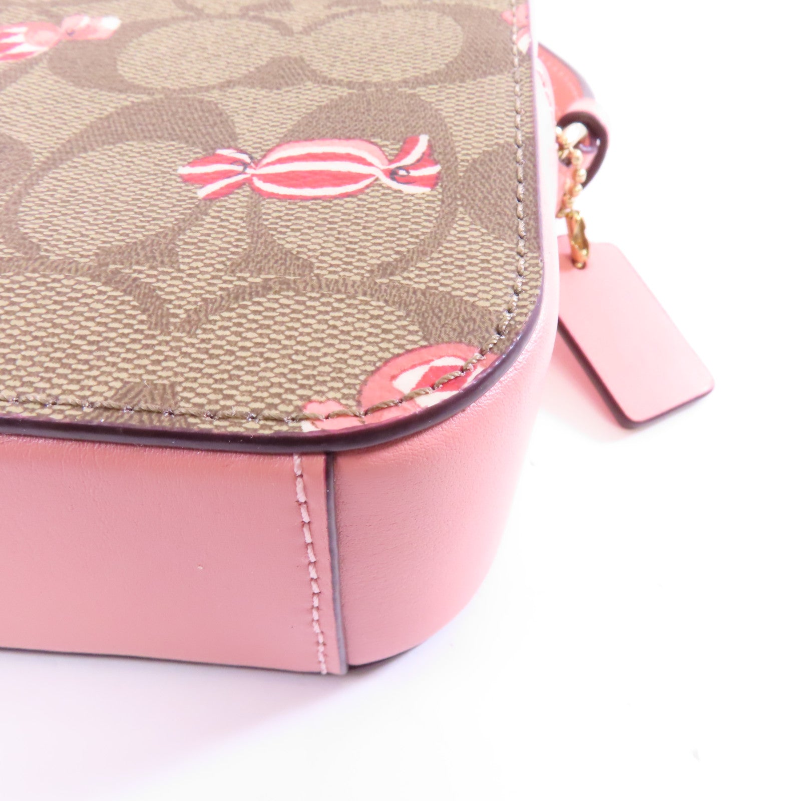 COACH 塗層帆布Mini Camera Bag金扣肩背袋粉紅色/棕色