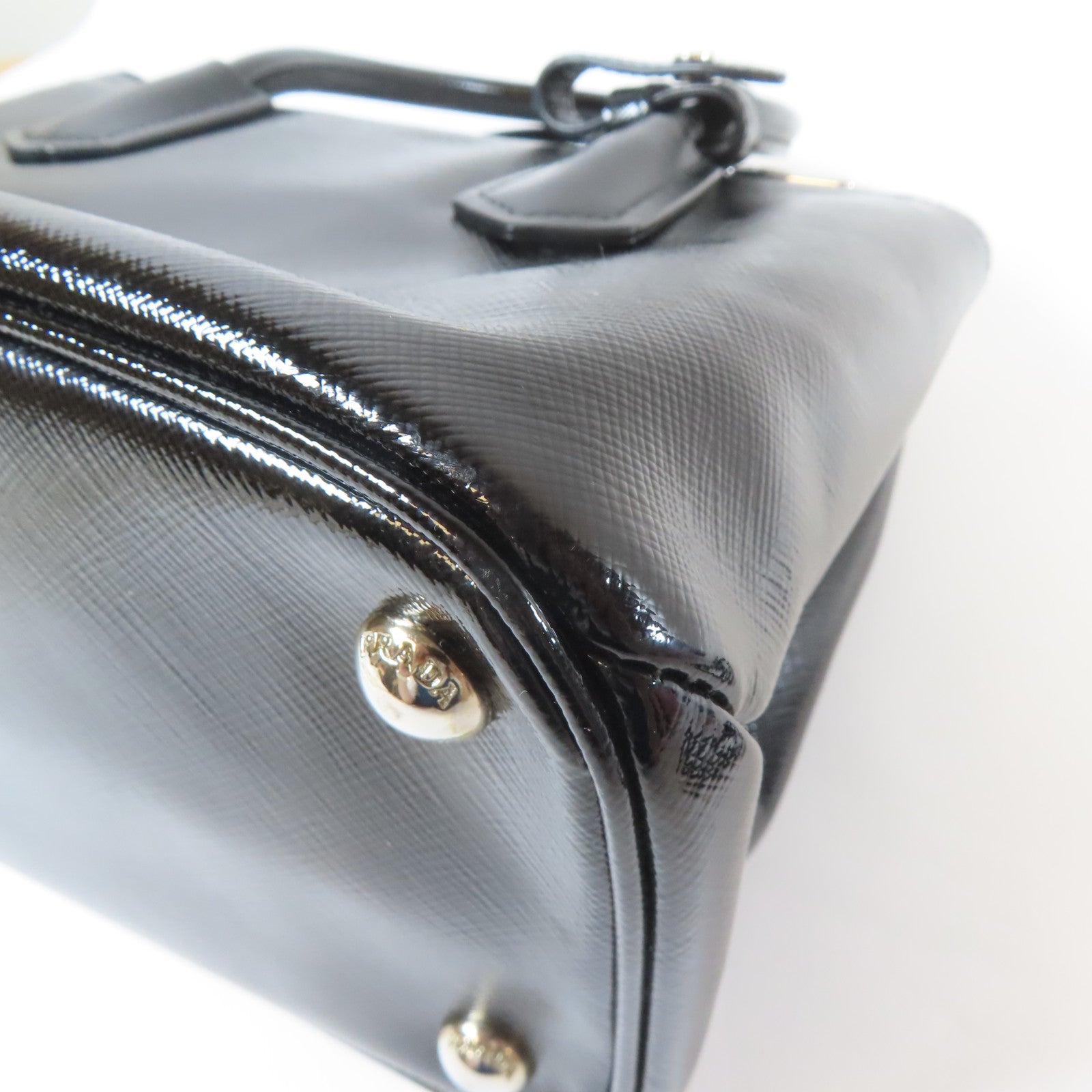 PRADA 牛皮皮革Saffiano Cuir Tote Handbag銀扣手挽肩背兩用袋黑色