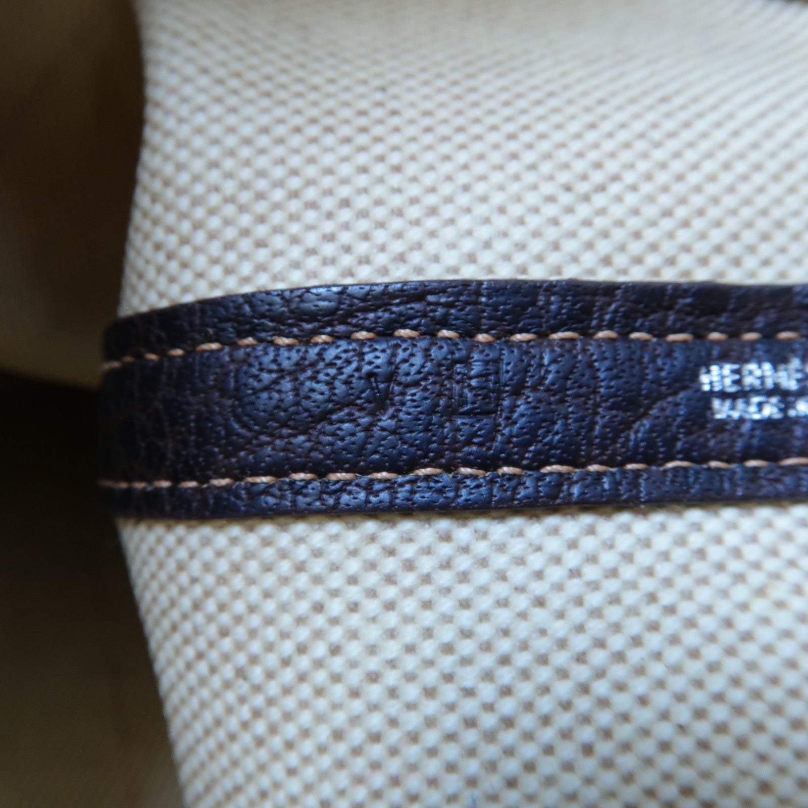 HERMES 帆布Garden File PM銀扣手挽袋淺褐色