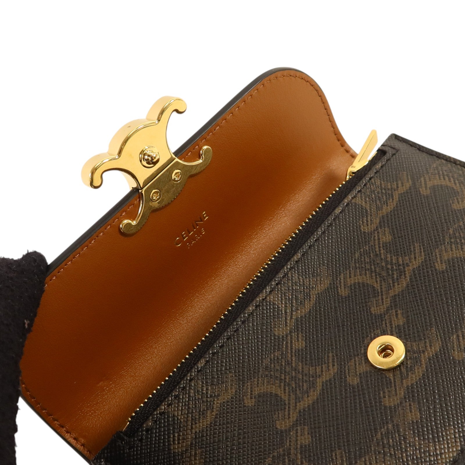 CELINE Triomphe帆布Flap Long Card Holder金扣卡片套