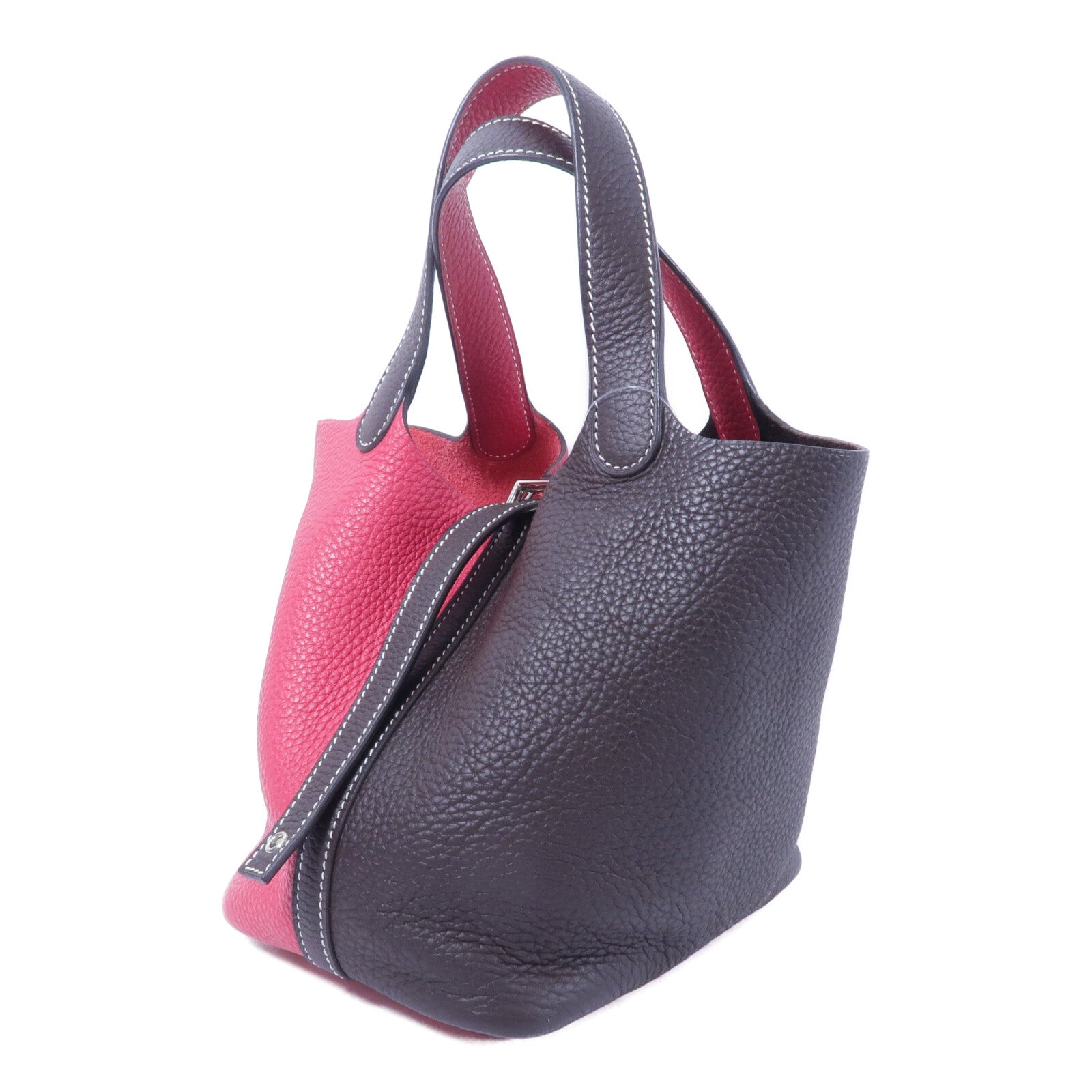 HERMES Clemence皮革Picotin PM手挽袋Rouge Sellier/Frambo