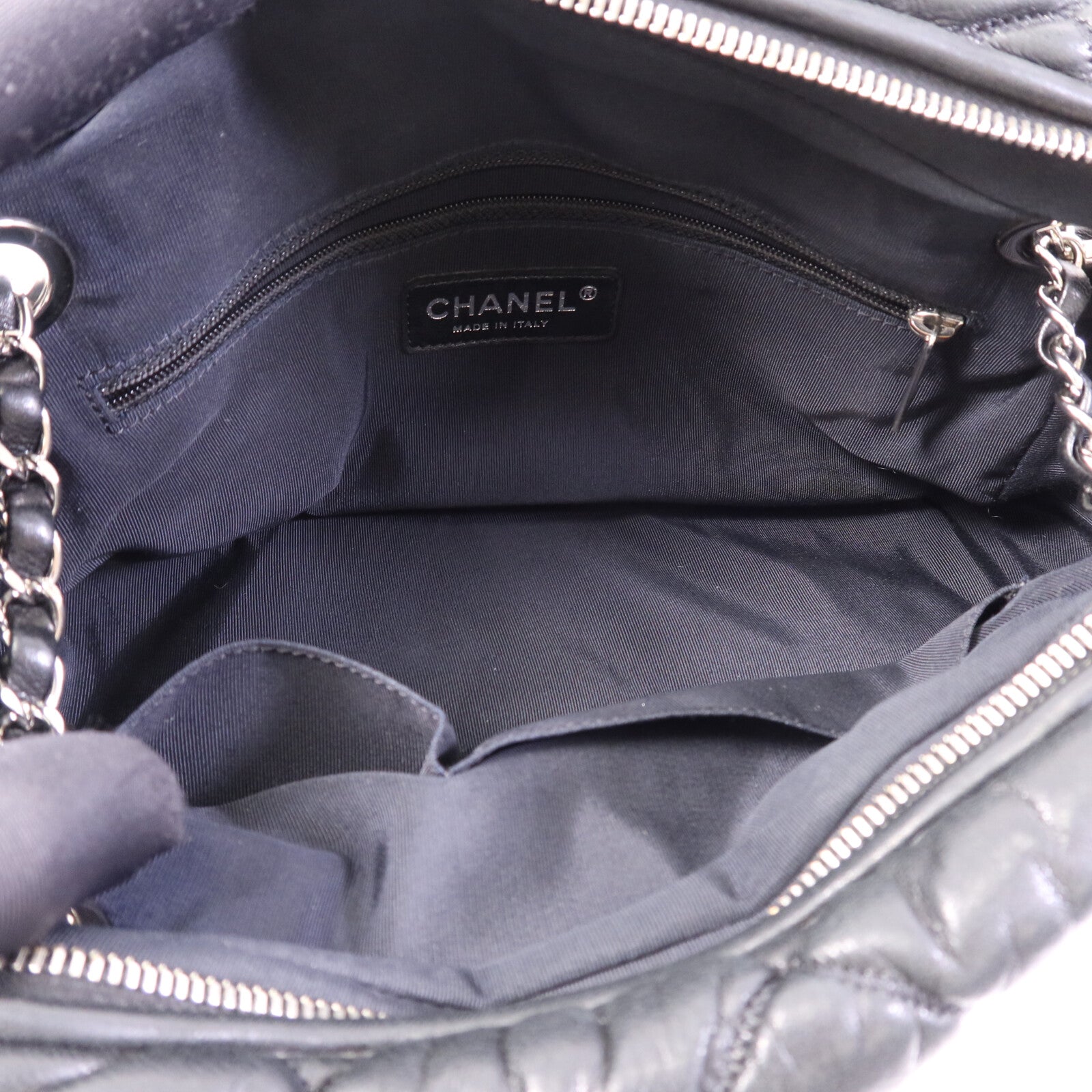 CHANEL 羊皮皮革Chain Shoulder銀扣鏈帶肩背袋
