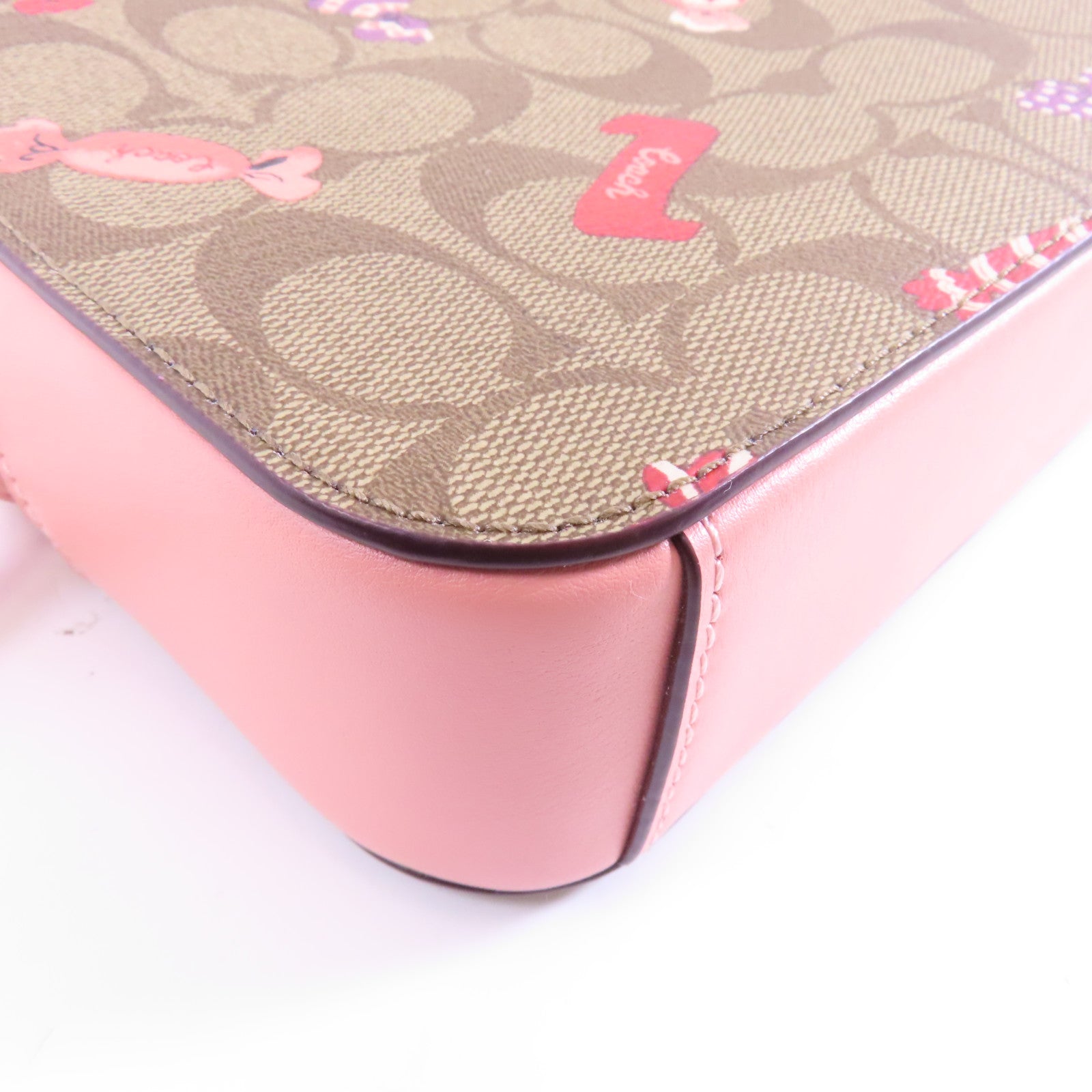 COACH 塗層帆布Mini Camera Bag金扣肩背袋粉紅色/棕色