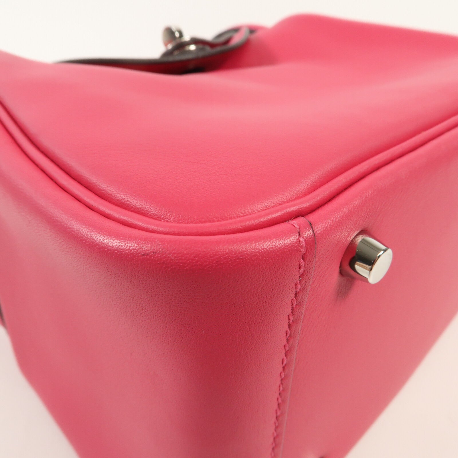 HERMES Swift皮革Mini Lindy銀扣手挽肩背兩用袋Rose Mexico