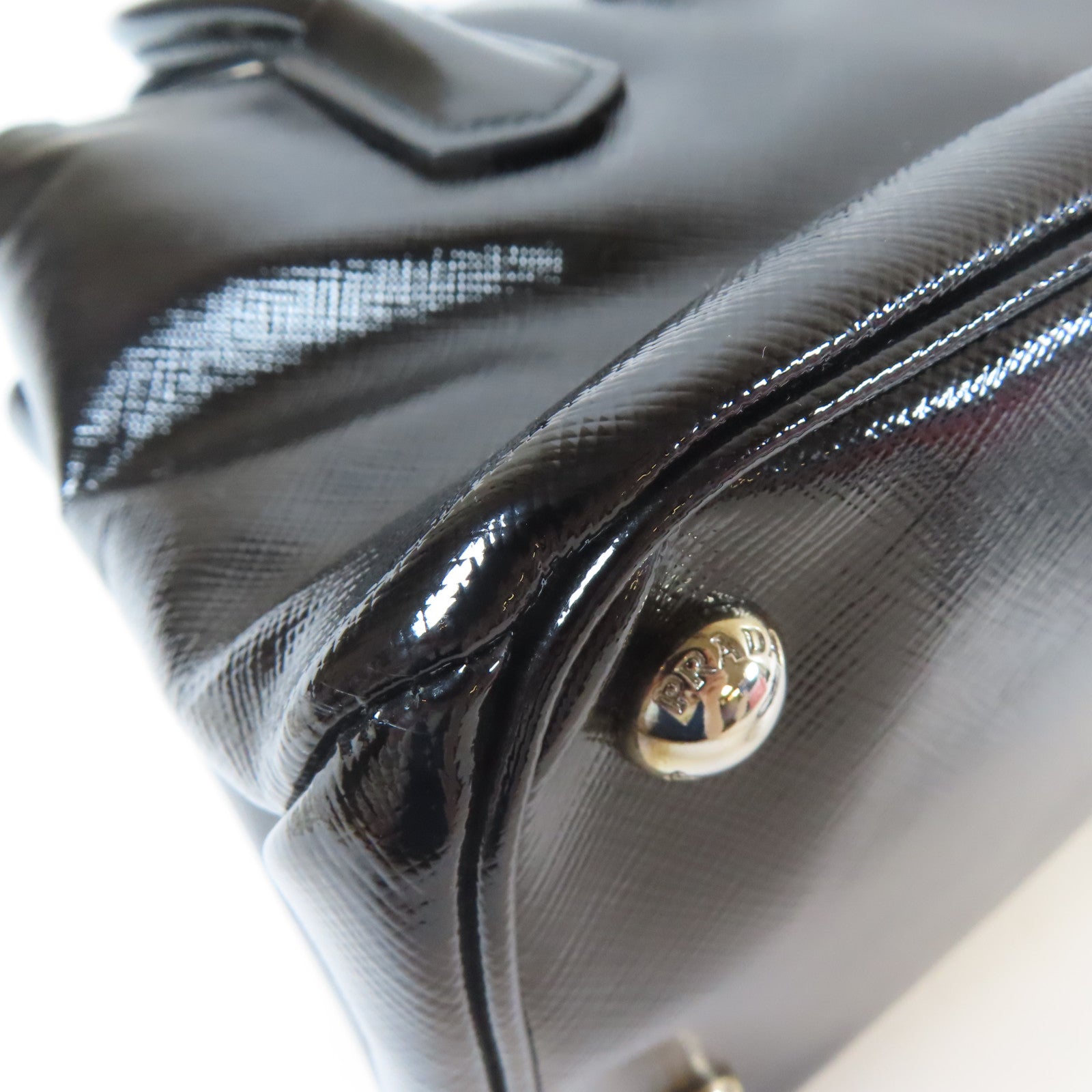 PRADA 牛皮皮革Saffiano Cuir Tote Handbag銀扣手挽肩背兩用袋黑色