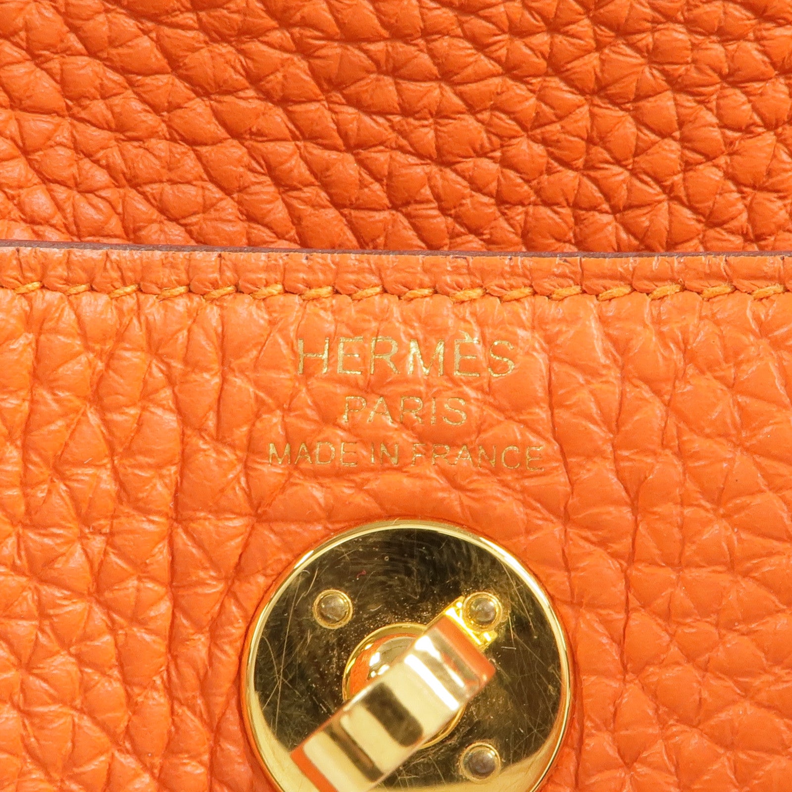 HERMES Togo皮革Mini Lindy金扣手挽肩背兩用袋Orange