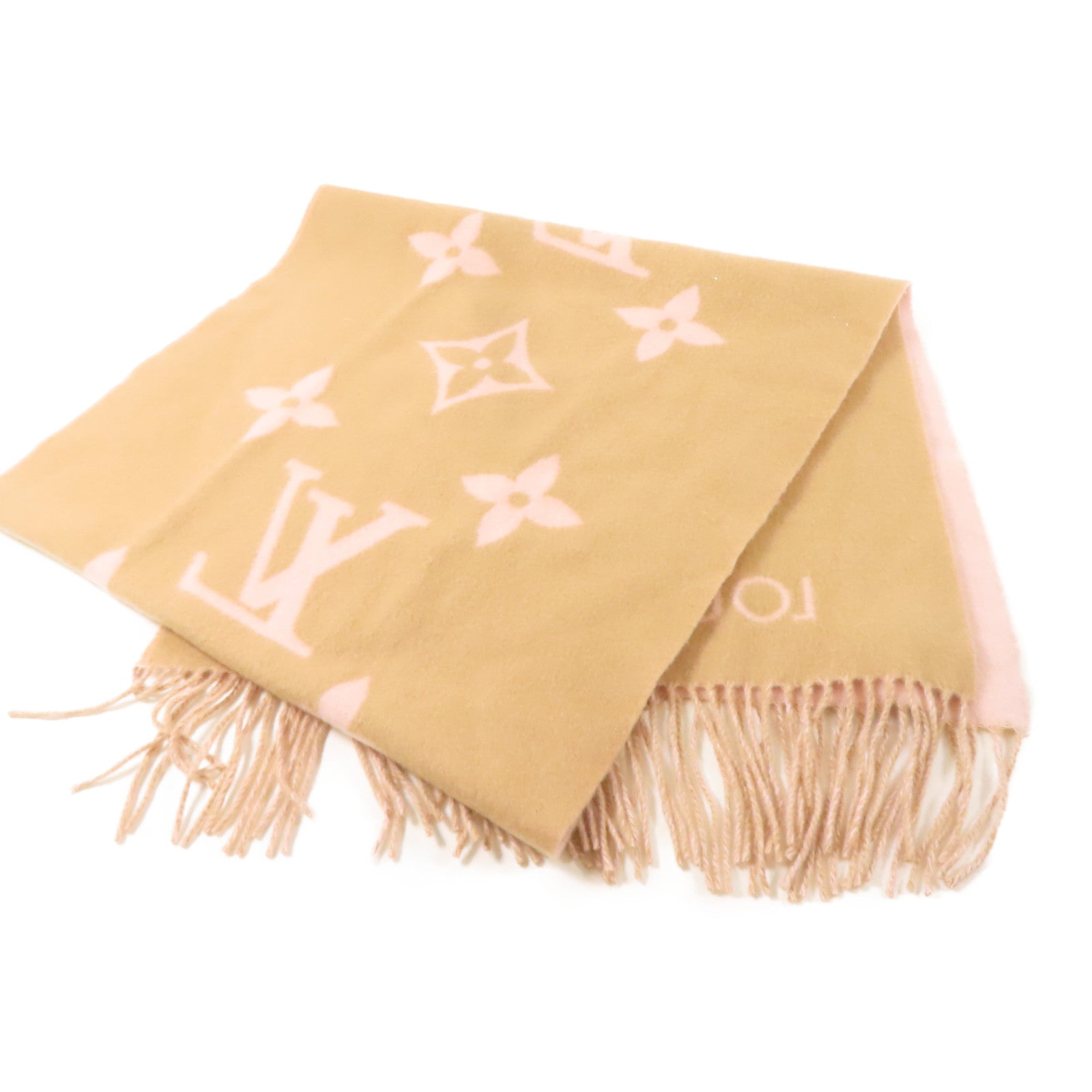 LOUIS VUITTON 羊絨Reykjavik Scarf 190x45圍巾粉紅色/米色
