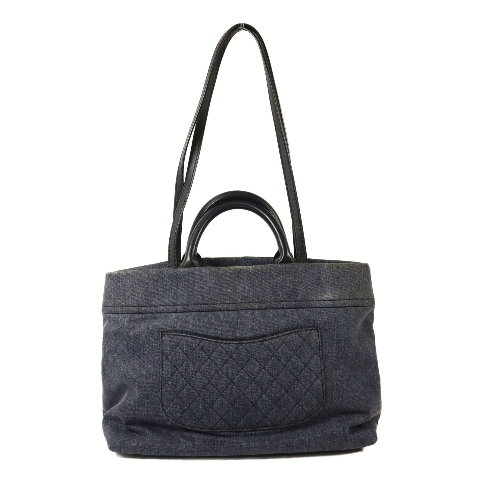 CHANEL 牛仔布2 way Shoulder銀扣手挽肩背兩用袋