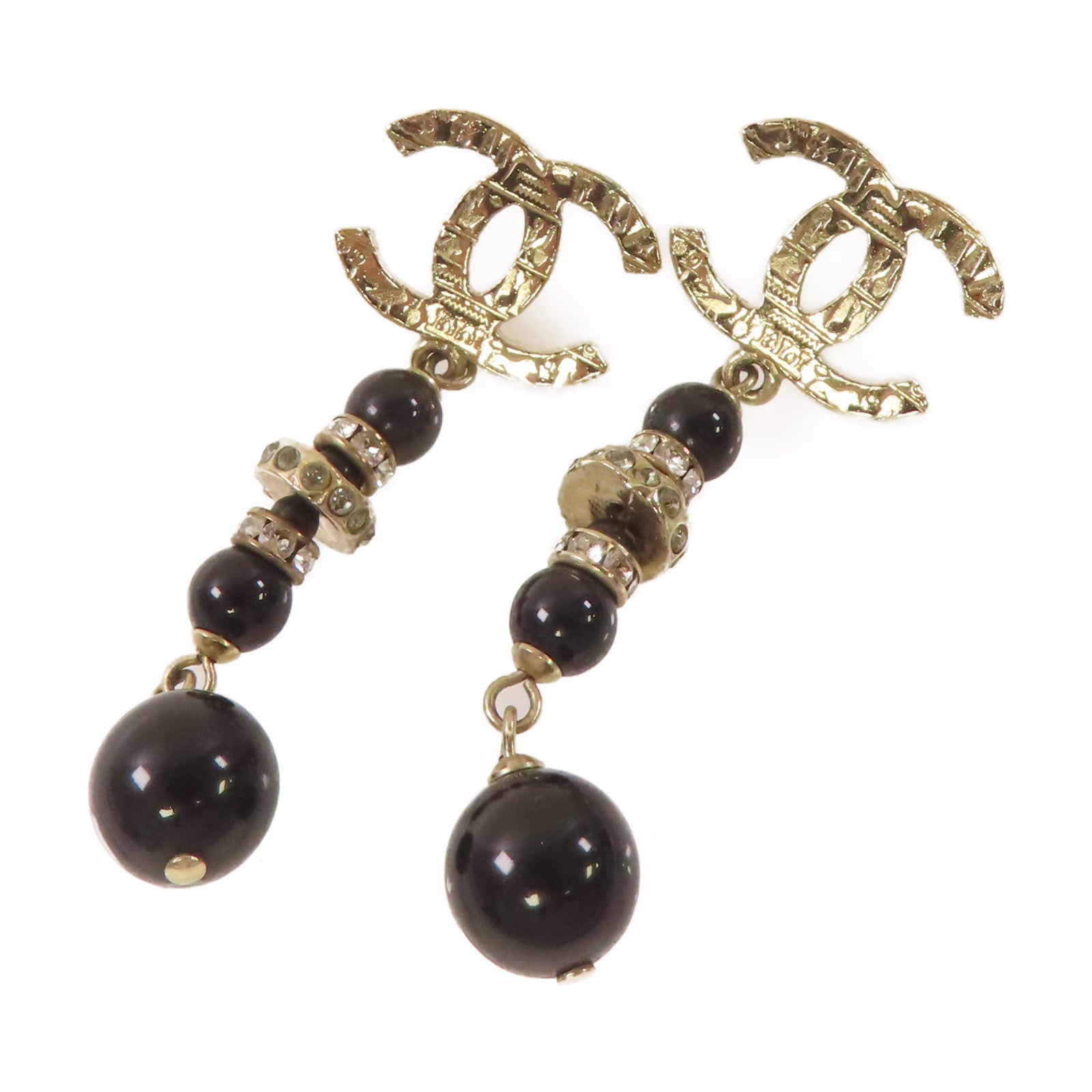 CHANEL 【激減優惠】金屬/PVC CC Earrings耳環黑色/金色