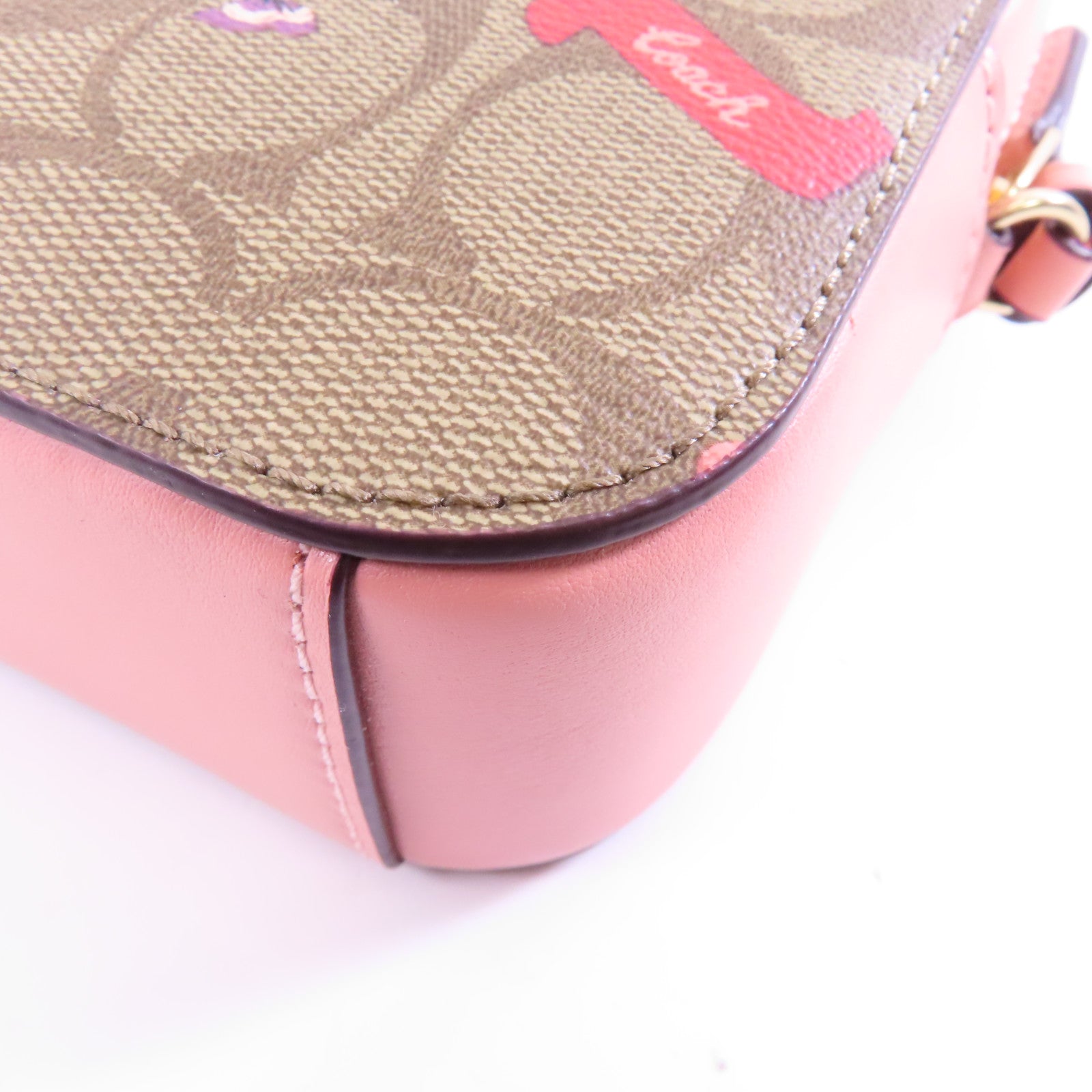 COACH 塗層帆布Mini Camera Bag金扣肩背袋粉紅色/棕色