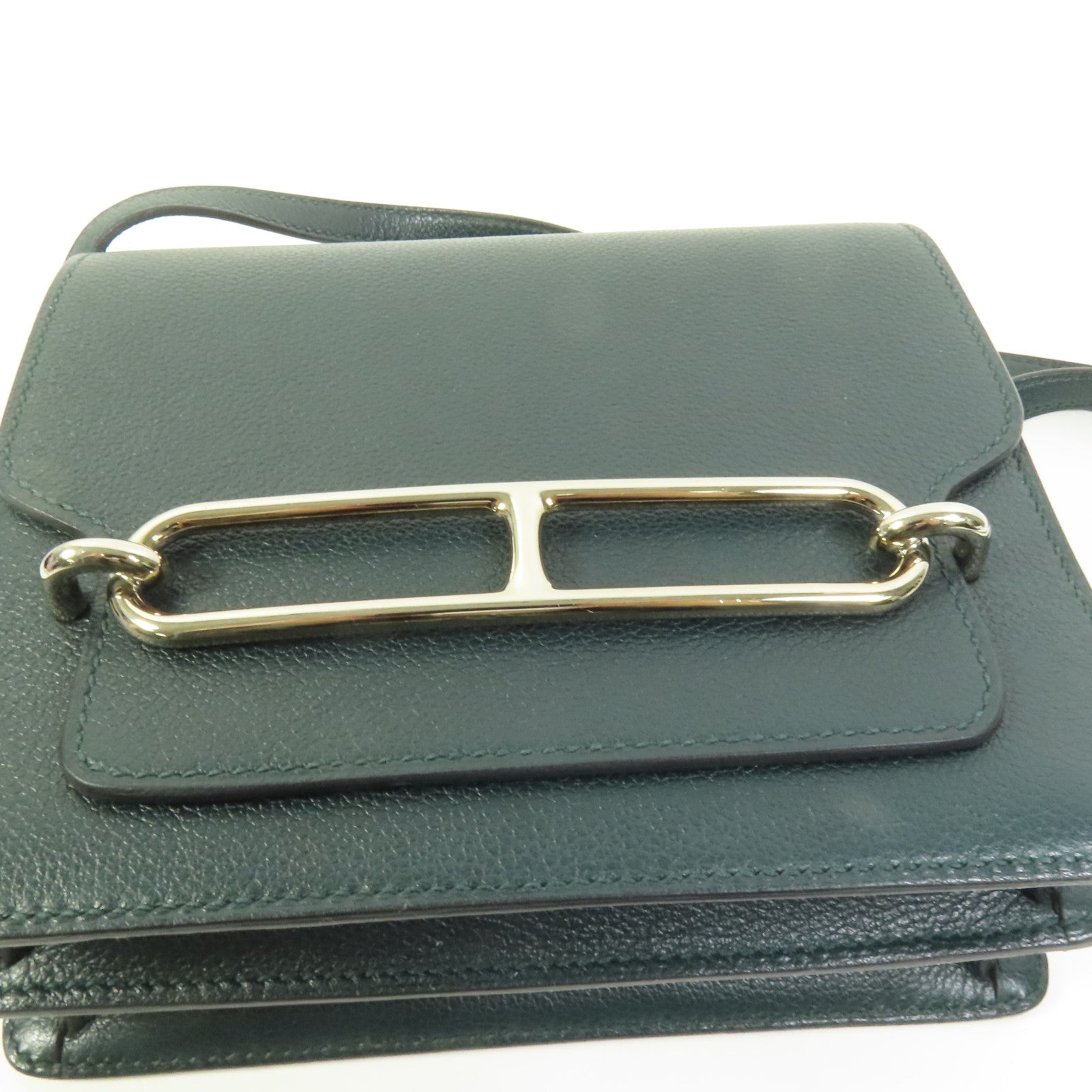 HERMES Evercolor皮革Roulis Mini銀扣肩背袋Vert Bosphore