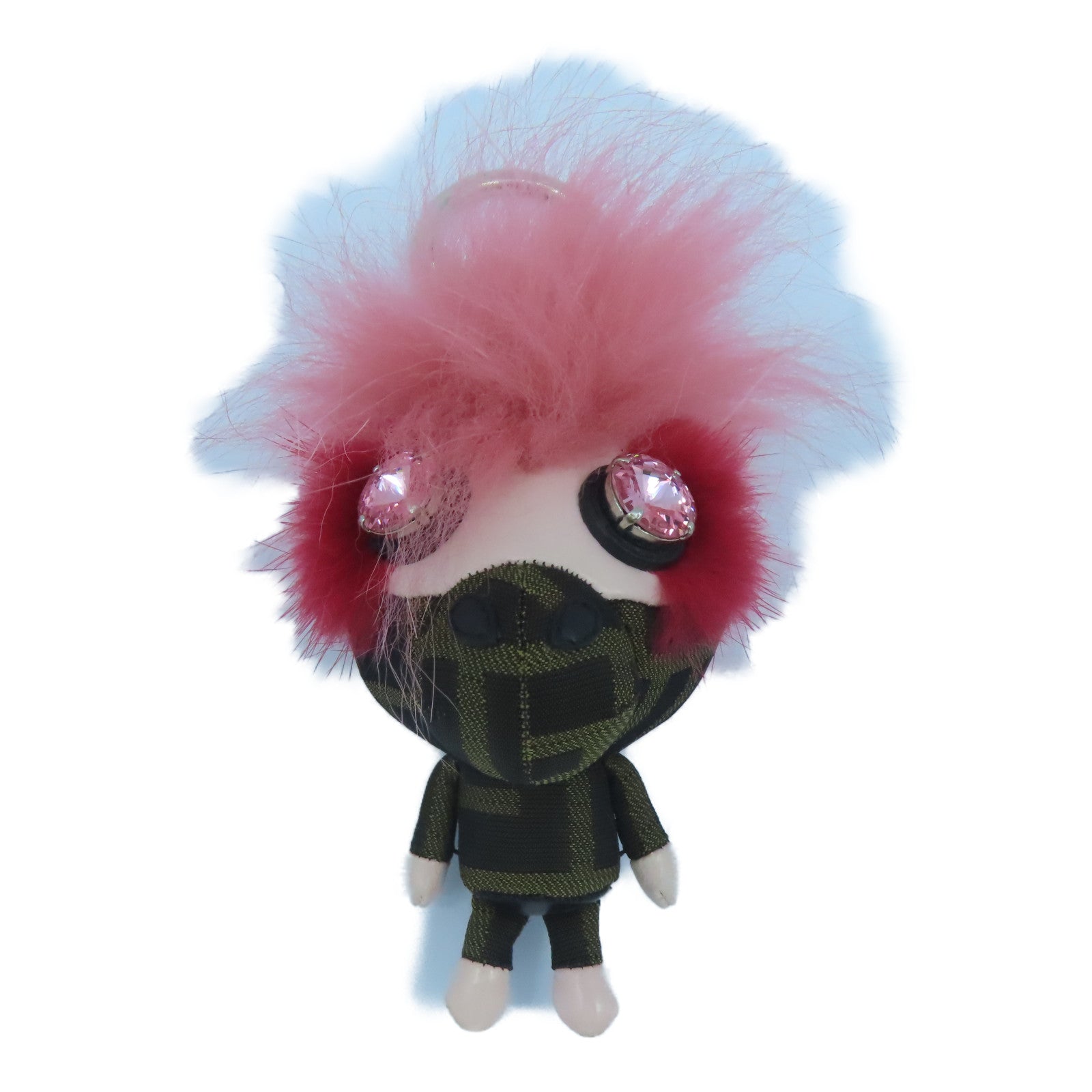 FENDI 【激減優惠】Fur/帆布Charm銀扣掛飾啡色/粉紅色