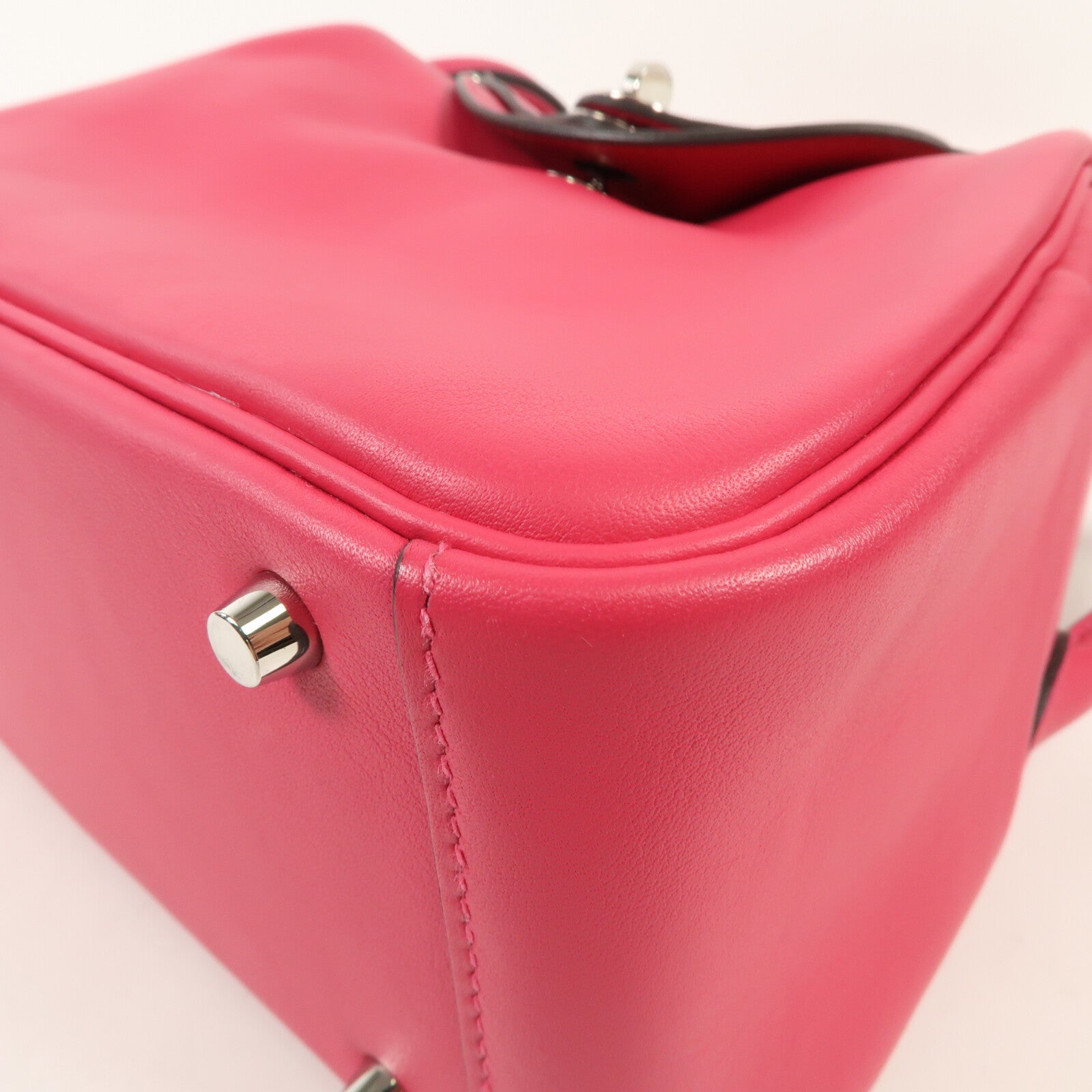 HERMES Swift皮革Mini Lindy銀扣手挽肩背兩用袋Rose Mexico