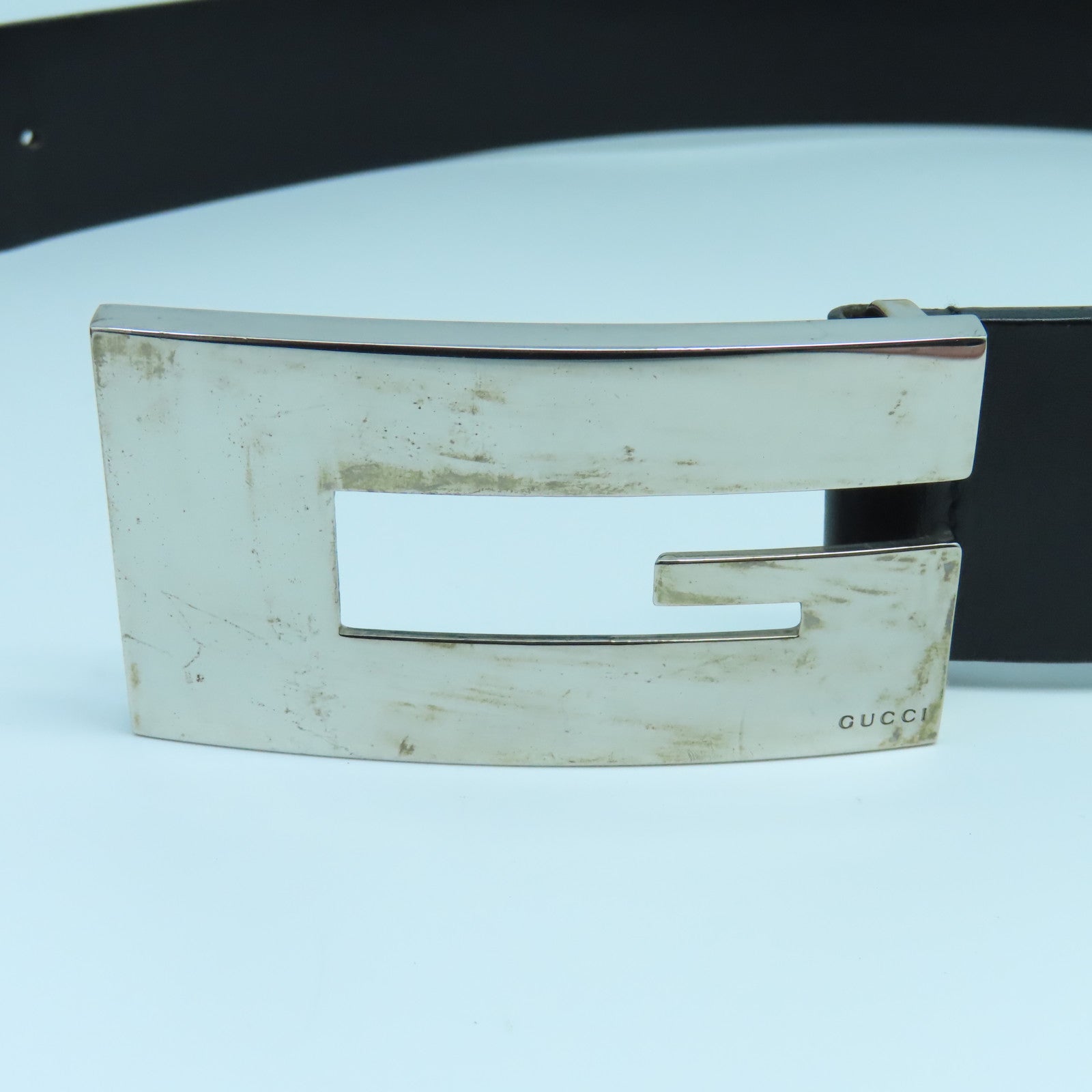 GUCCI 【激減優惠】牛皮皮革Belt銀扣皮帶黑色