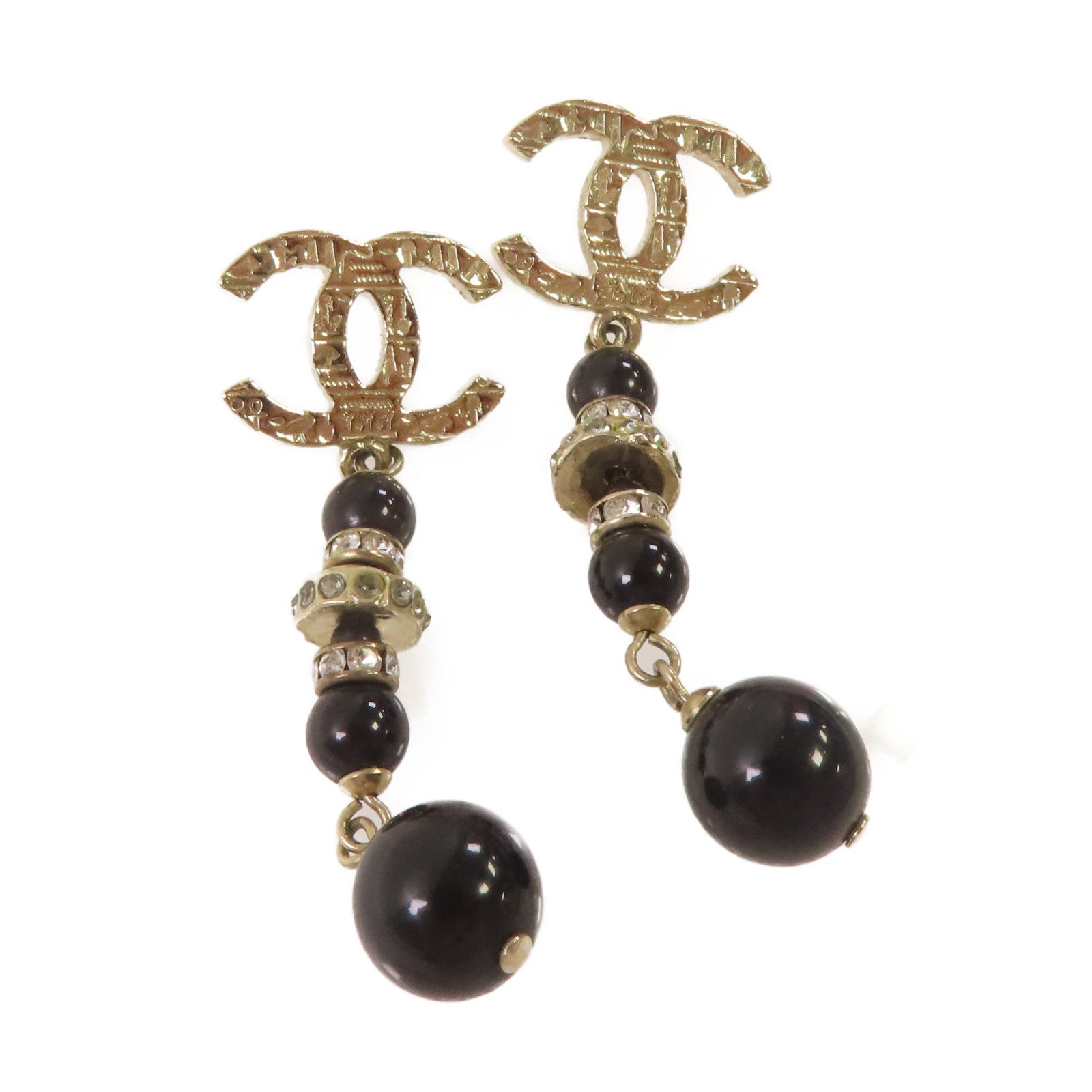 CHANEL 【激減優惠】金屬/PVC CC Earrings耳環黑色/金色