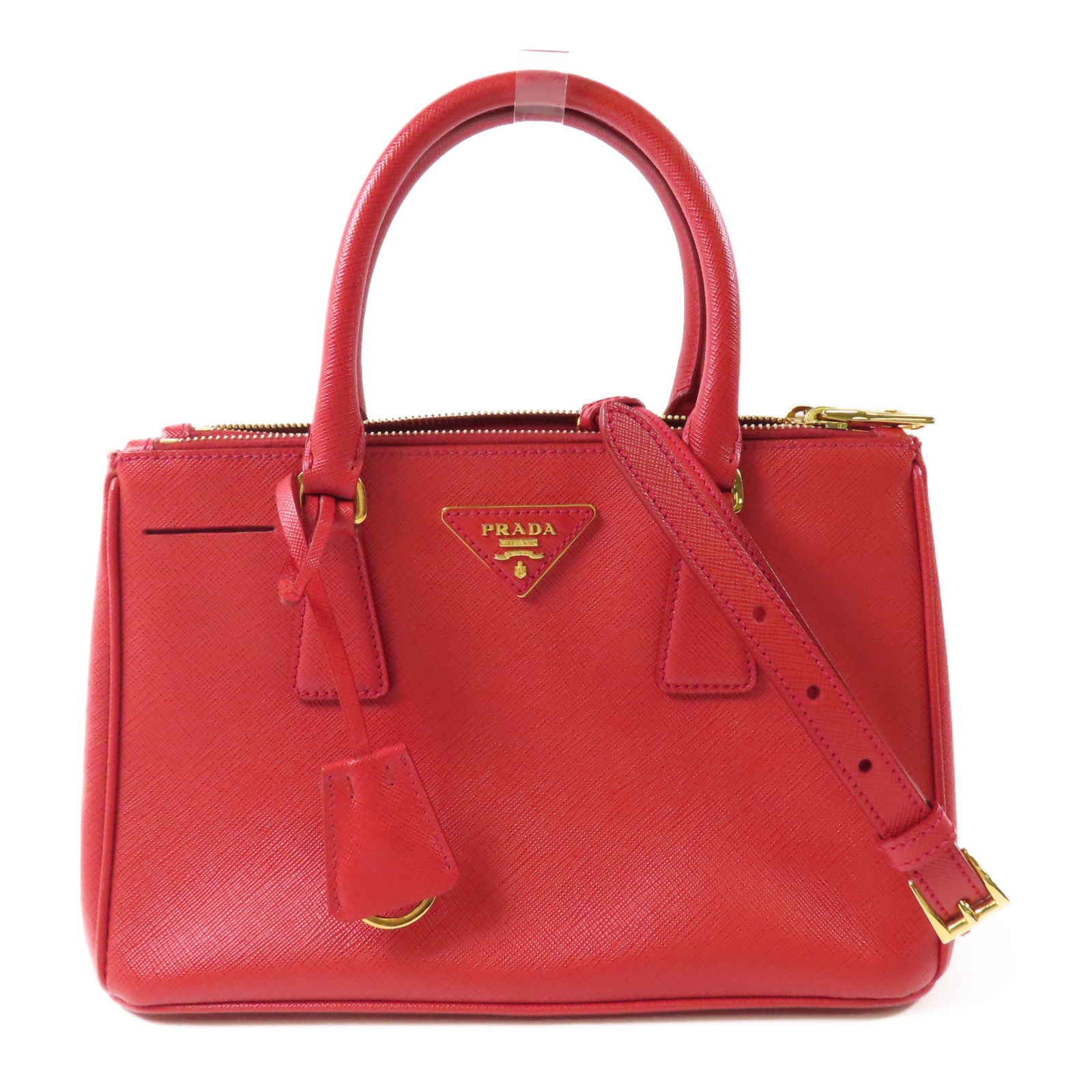 PRADA Saffiano皮革2 Way Shoulder金扣手挽肩背兩用袋