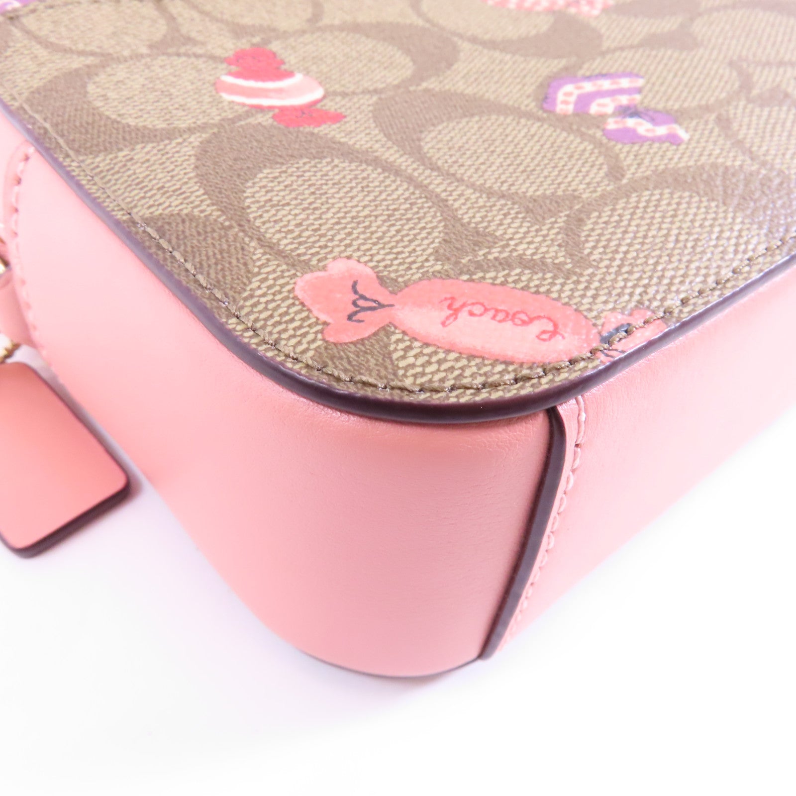 COACH 塗層帆布Mini Camera Bag金扣肩背袋粉紅色/棕色