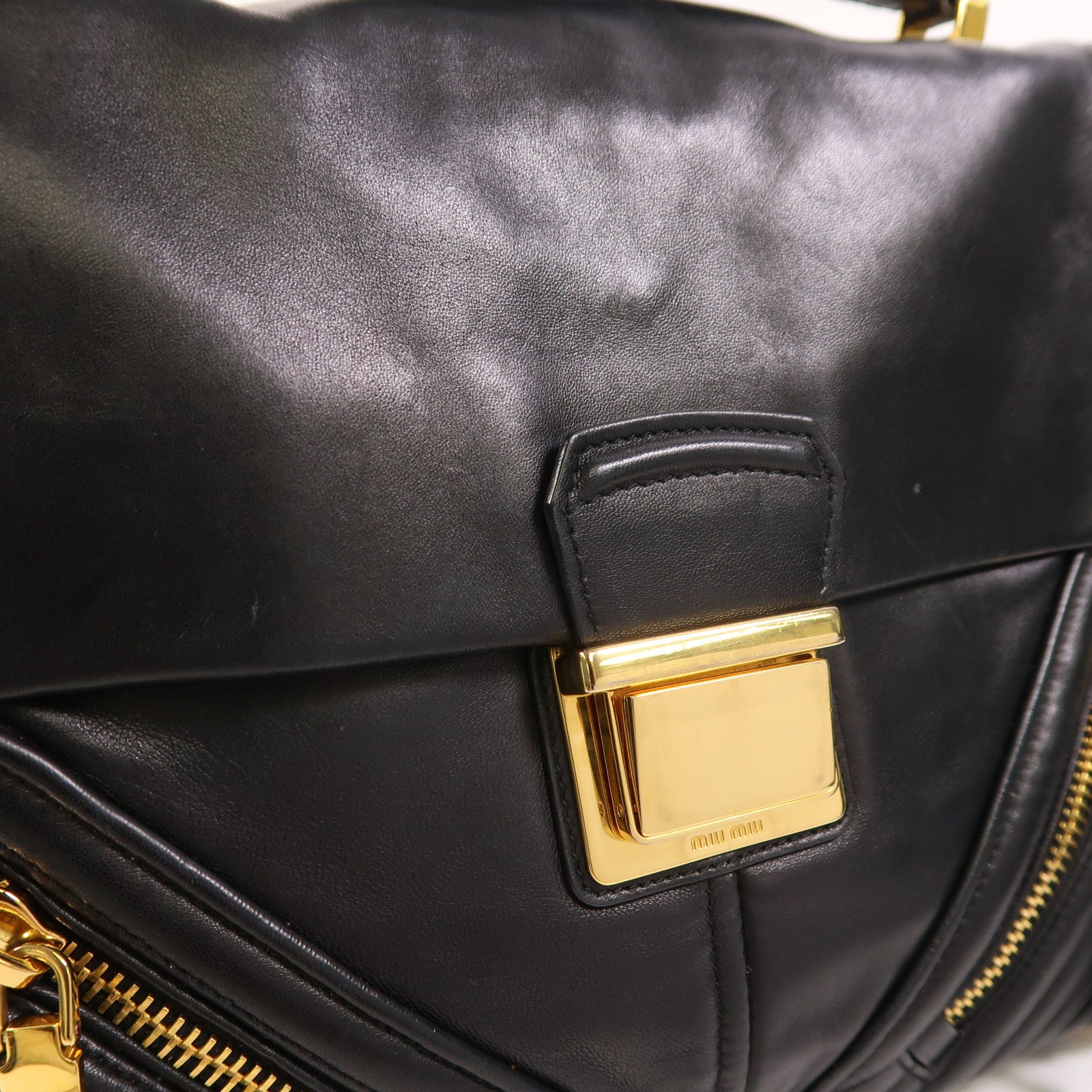 Miu Miu 羊皮皮革2 Way Shoulder金扣手挽肩背兩用袋