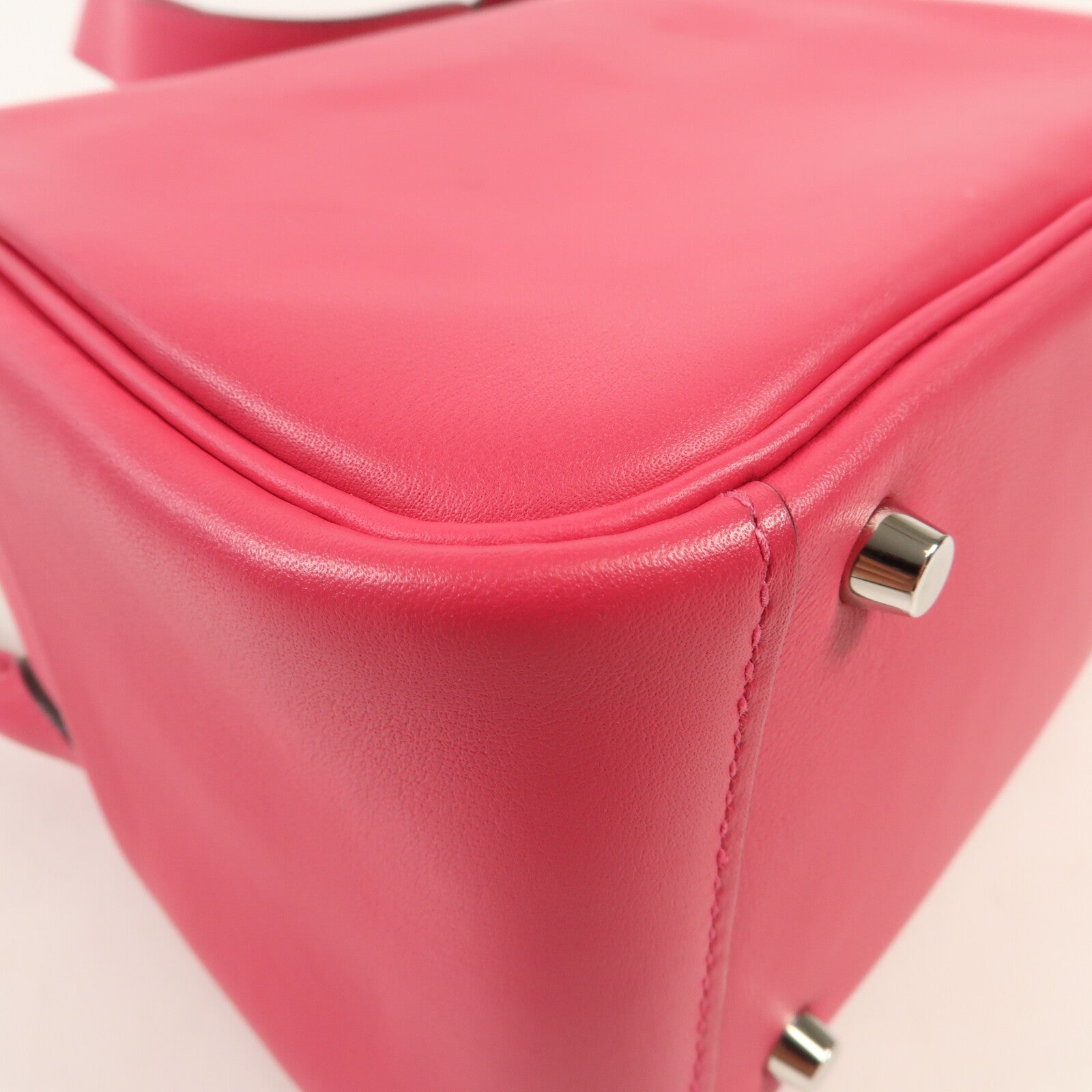 HERMES Swift皮革Mini Lindy銀扣手挽肩背兩用袋Rose Mexico