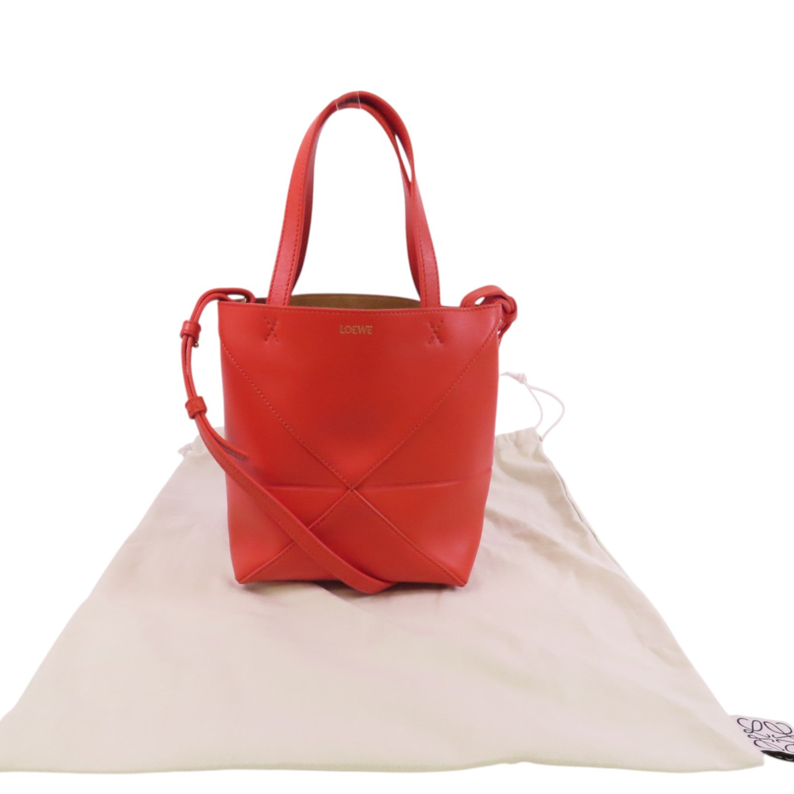 LOEWE 牛皮皮革Mini Puzele Fold Tote金扣手挽肩背兩用袋