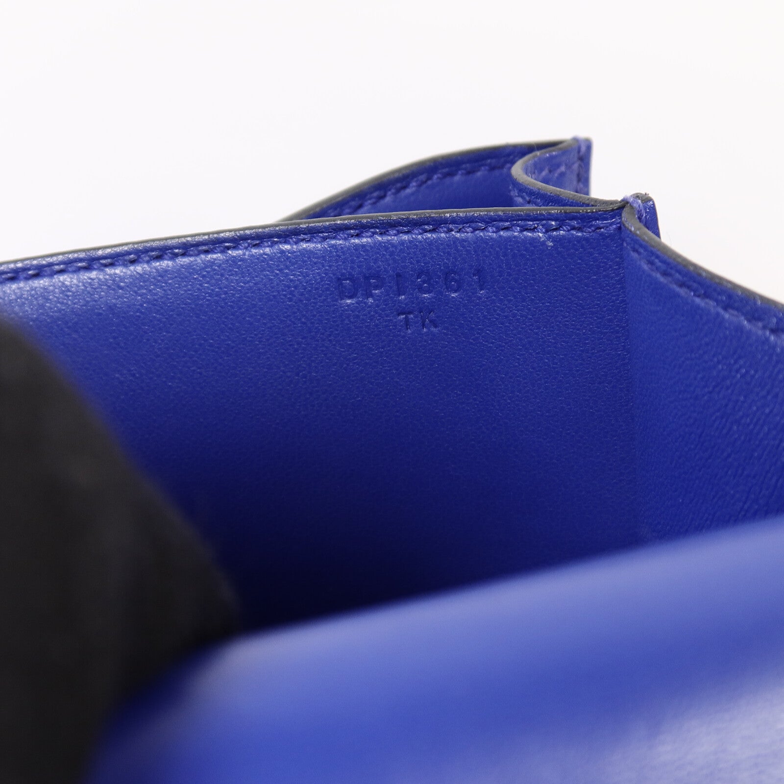 HERMES Box Calf皮革Constance Mini肩背袋Bleu Electrique