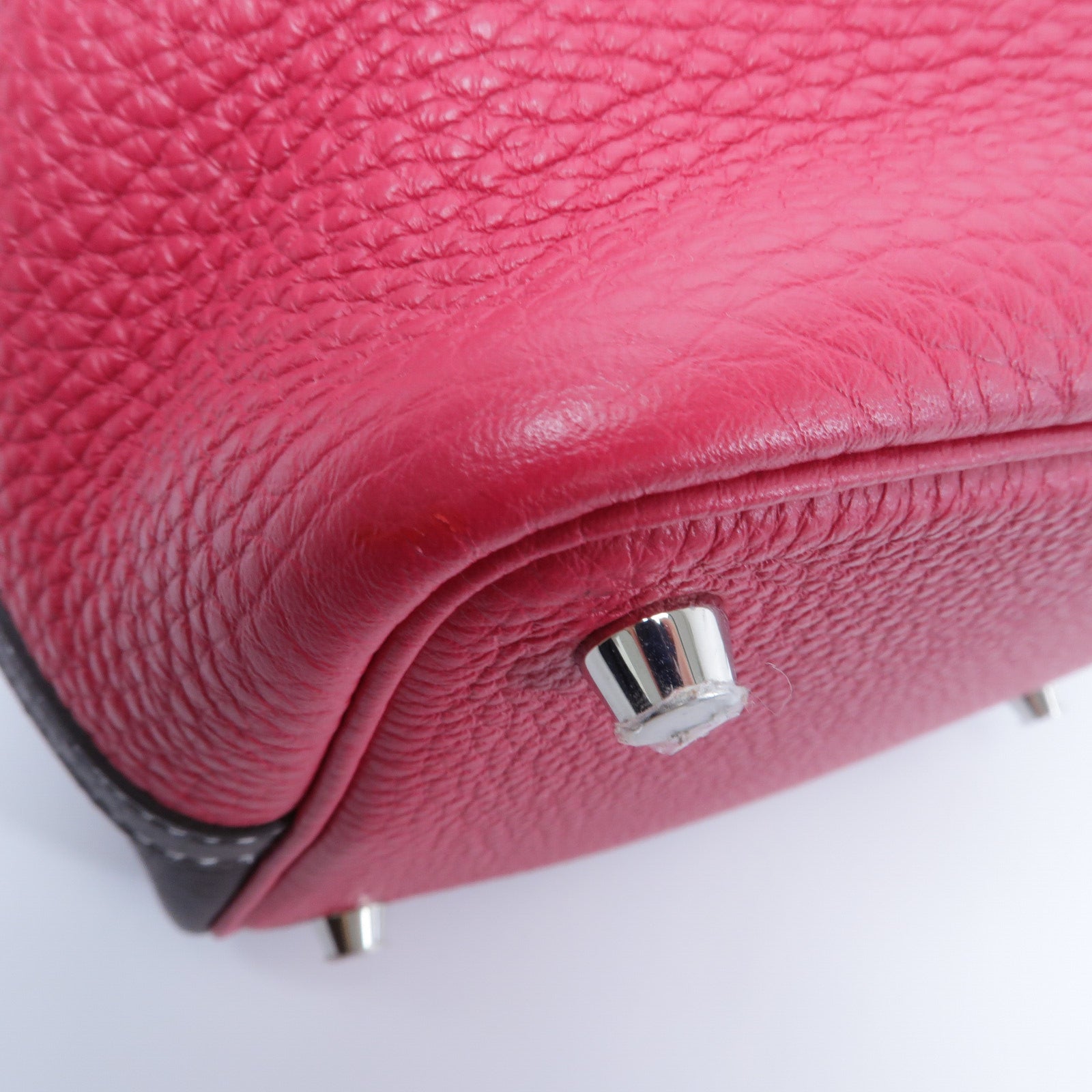 HERMES Clemence皮革Picotin PM手挽袋Rouge Sellier/Frambo
