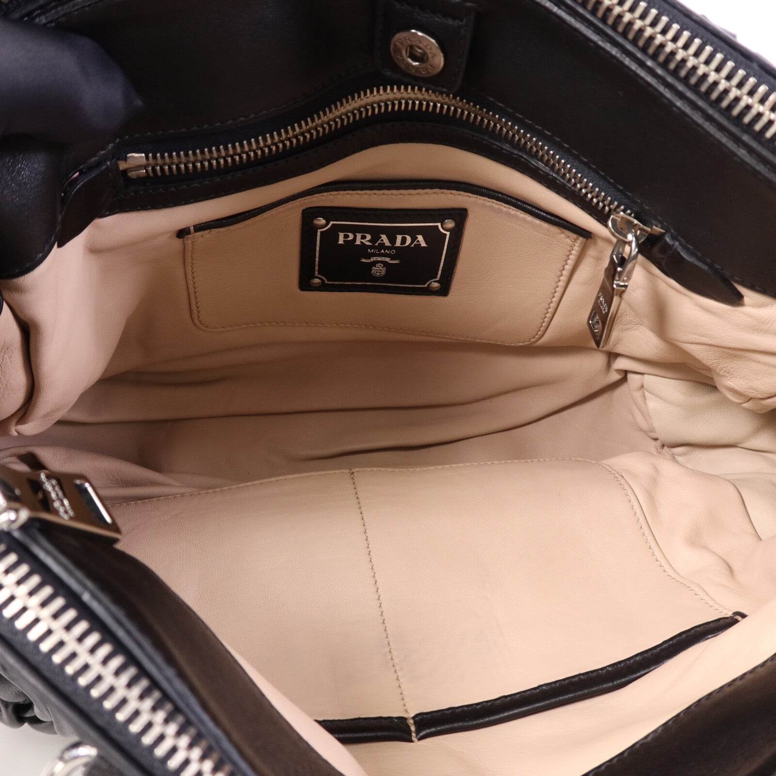 PRADA 羊皮皮革Shoulder Bag銀扣手挽肩背兩用袋