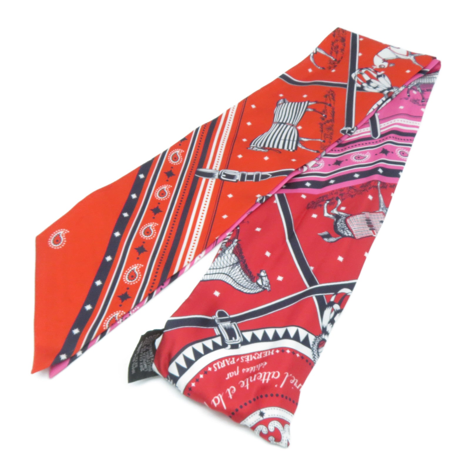 HERMES 【激減優惠】絲質Maxi Twilly Scarf絲巾紅色/橙色/粉紅色