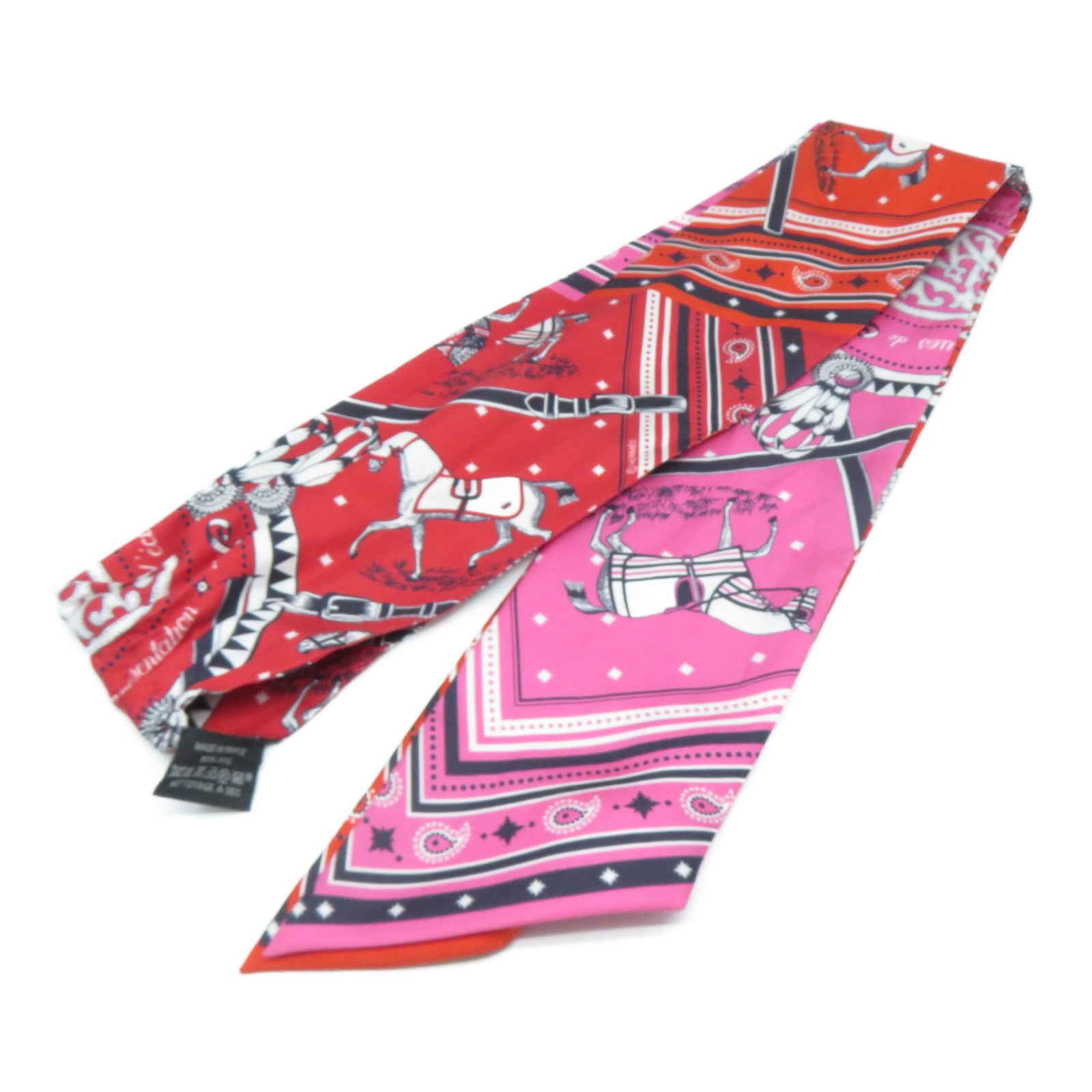 HERMES 【激減優惠】絲質Maxi Twilly Scarf絲巾紅色/橙色/粉紅色