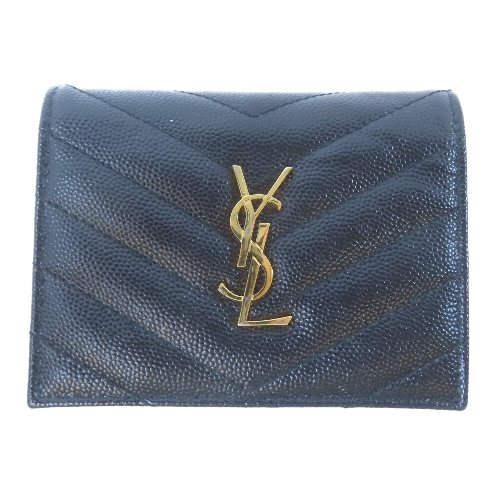 SAINT LAURENT 斜紋牛皮皮革Wallet金扣錢包黑色