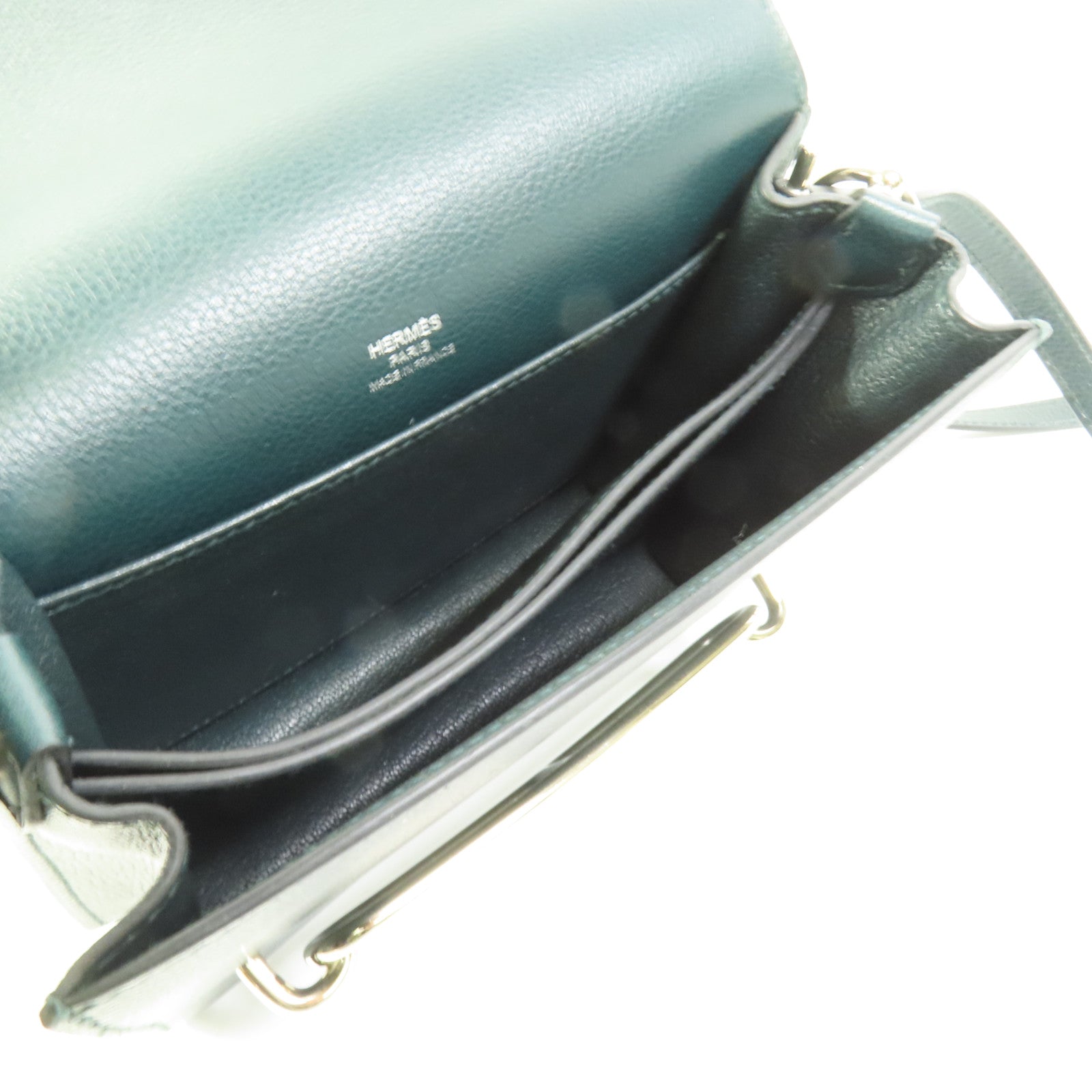 HERMES Evercolor皮革Roulis Mini銀扣肩背袋Vert Bosphore