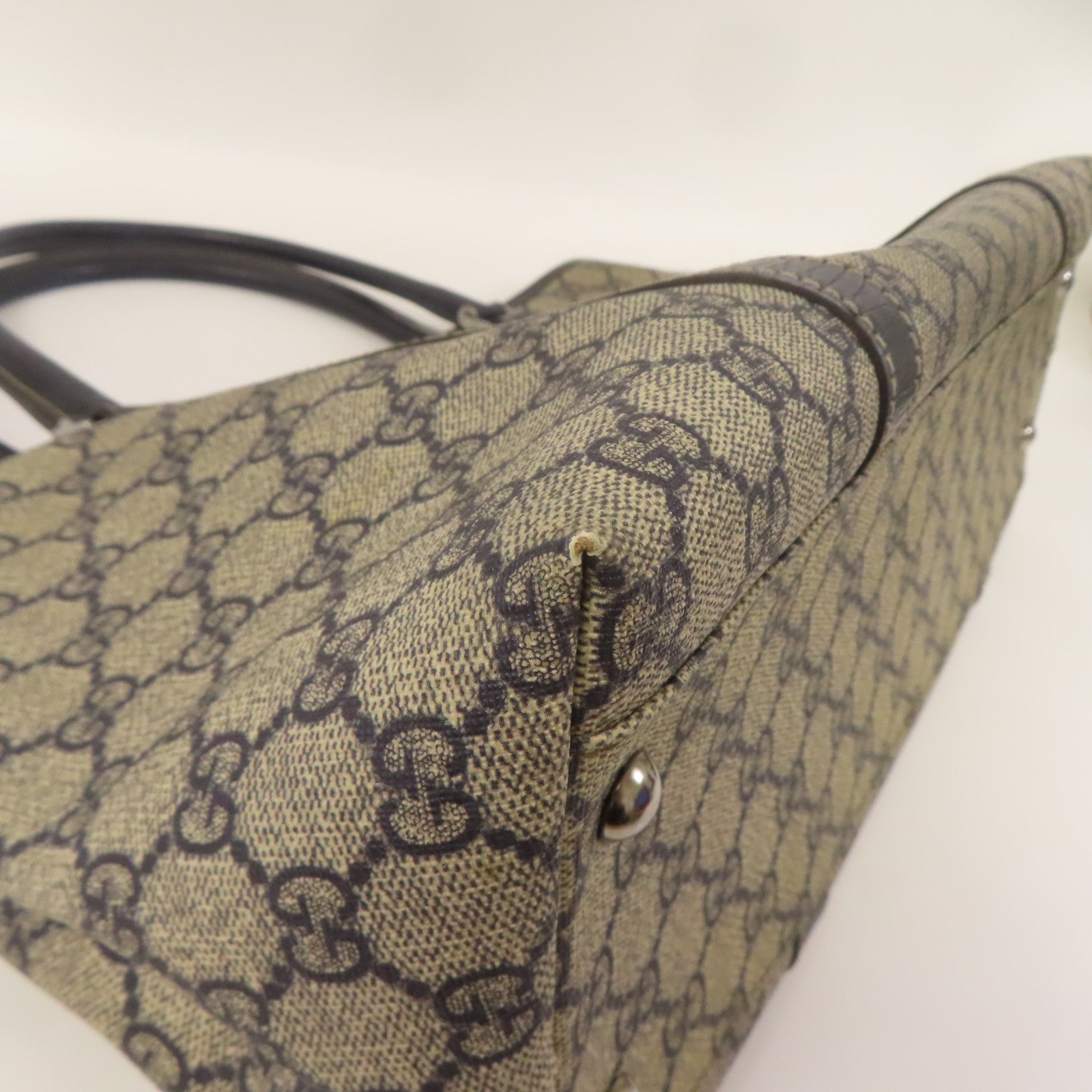 GUCCI 塗層帆布/皮革GG Supreme銀扣肩背袋/手挽袋藍色