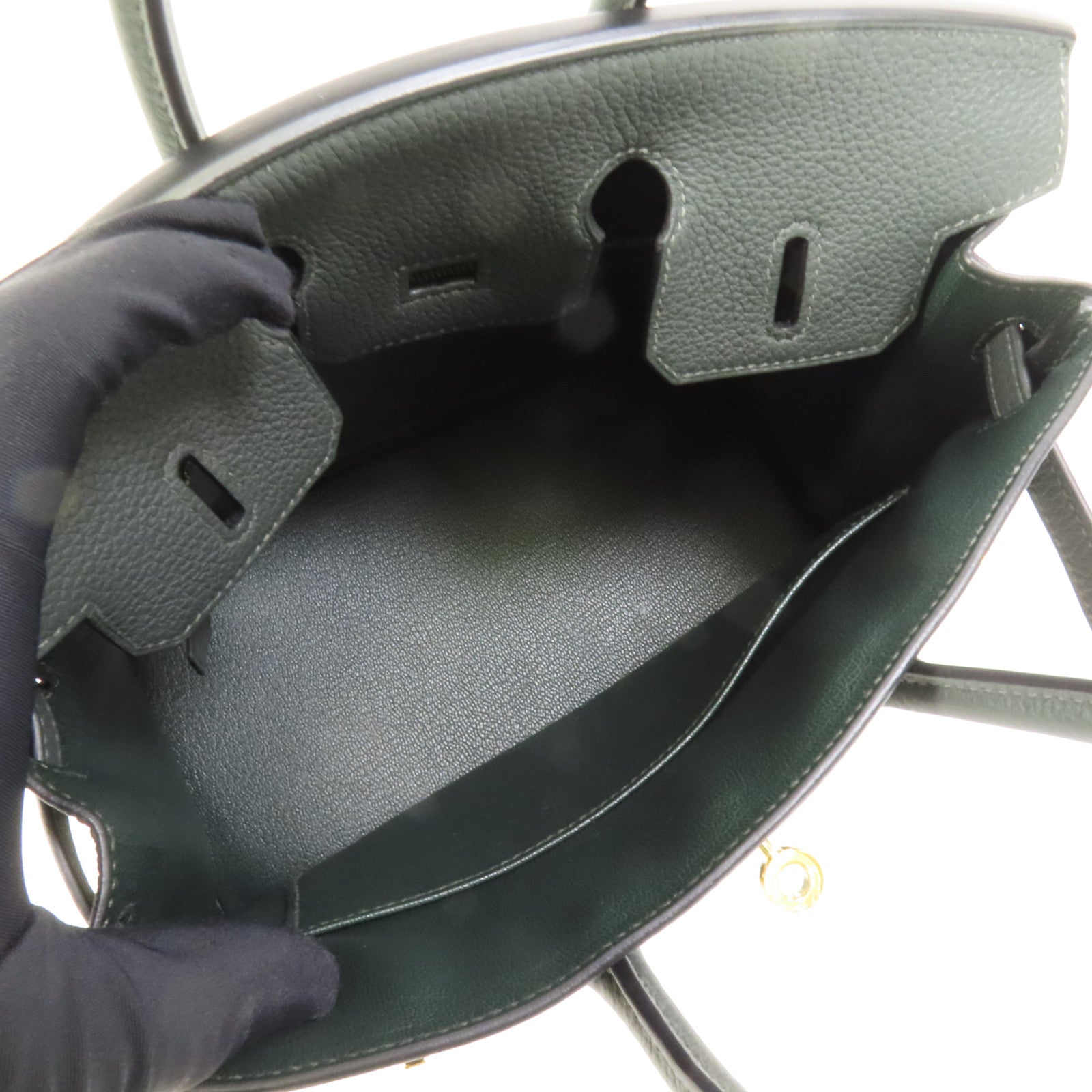 HERMES Togo皮革Birkin 25金扣手挽袋New Vert Fonce