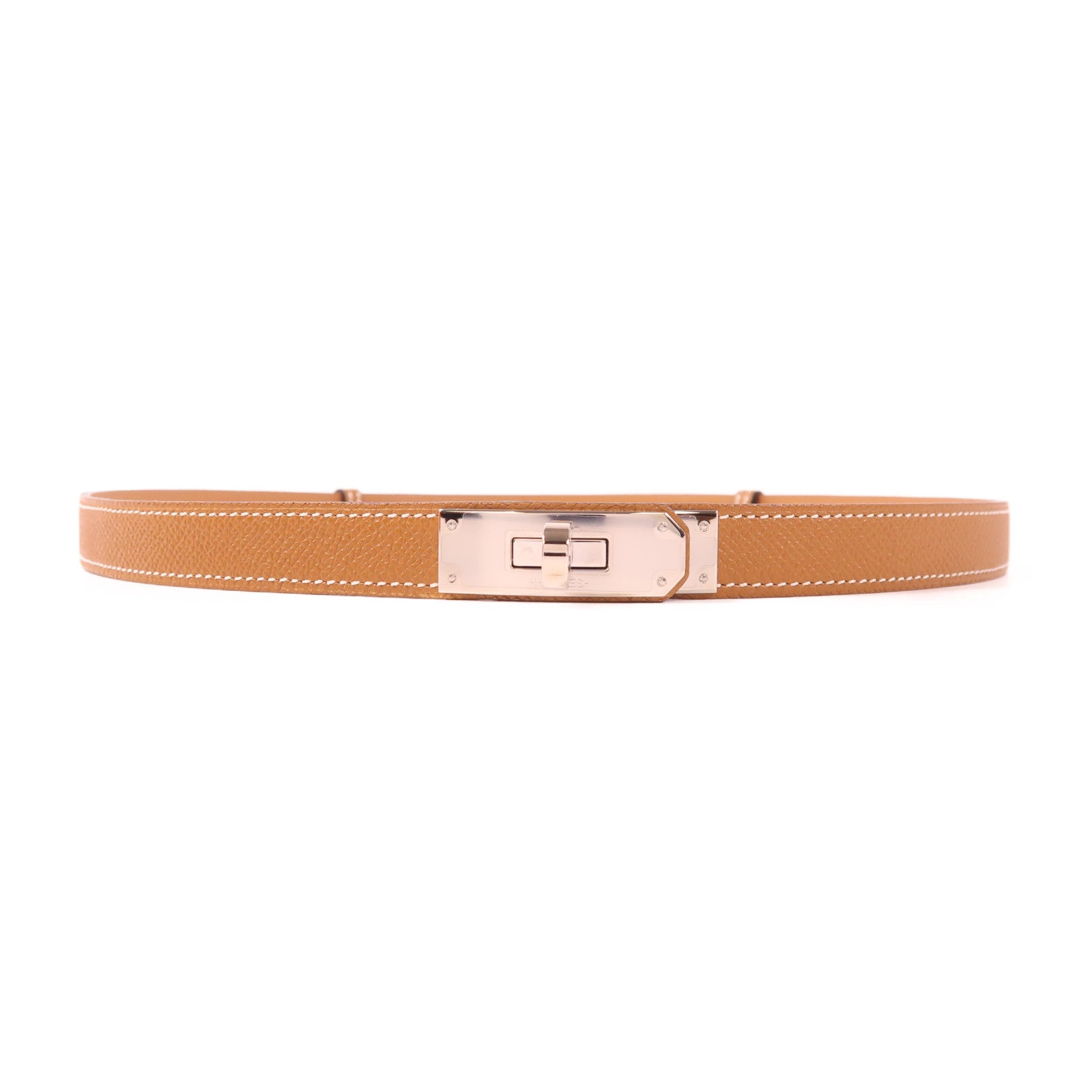 HERMES Epsom皮革Kelly 18 Belt銀扣皮帶Gold