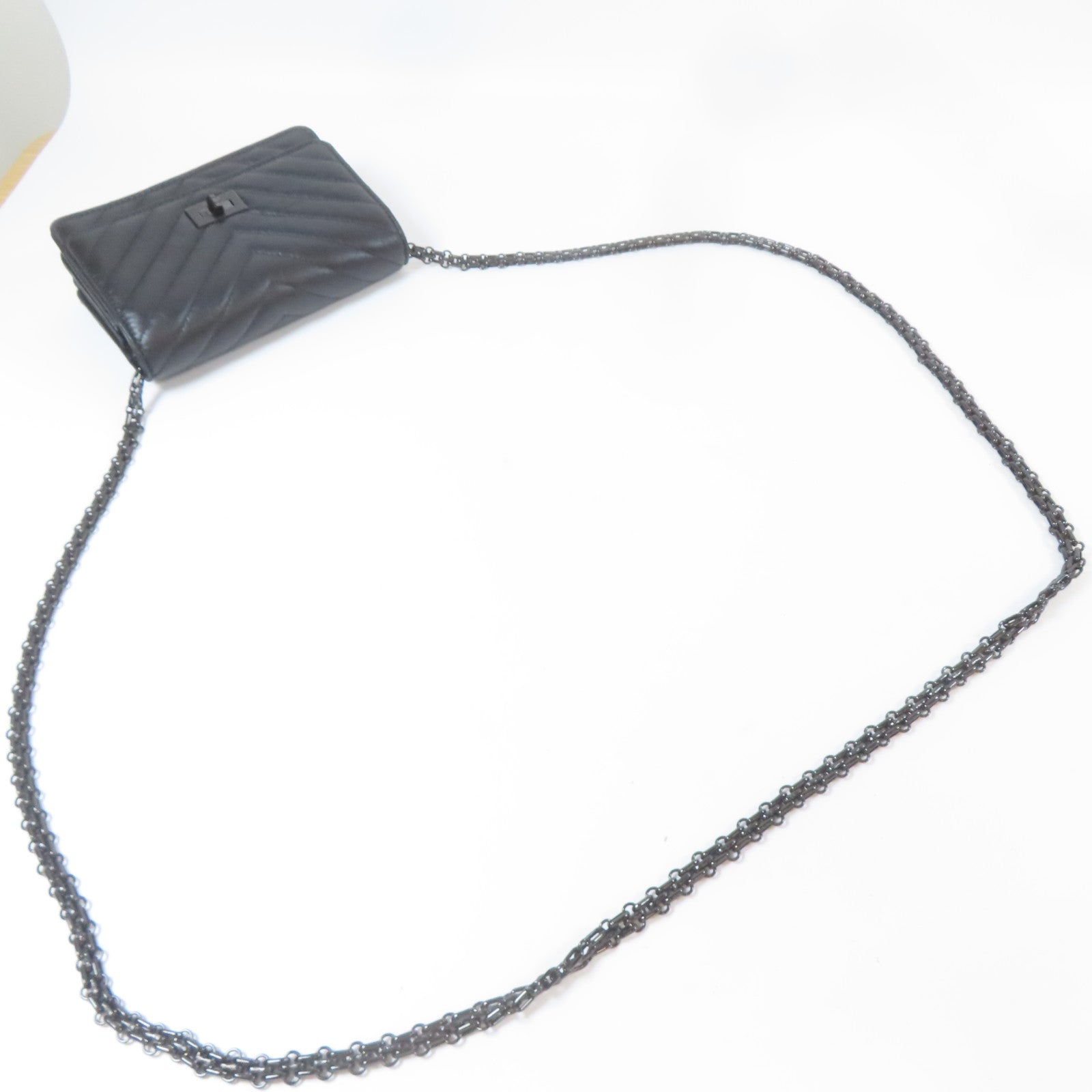 CHANEL 斜紋羊皮皮革2.55 WOC Wallet On Chain黑扣鏈帶肩背袋黑色