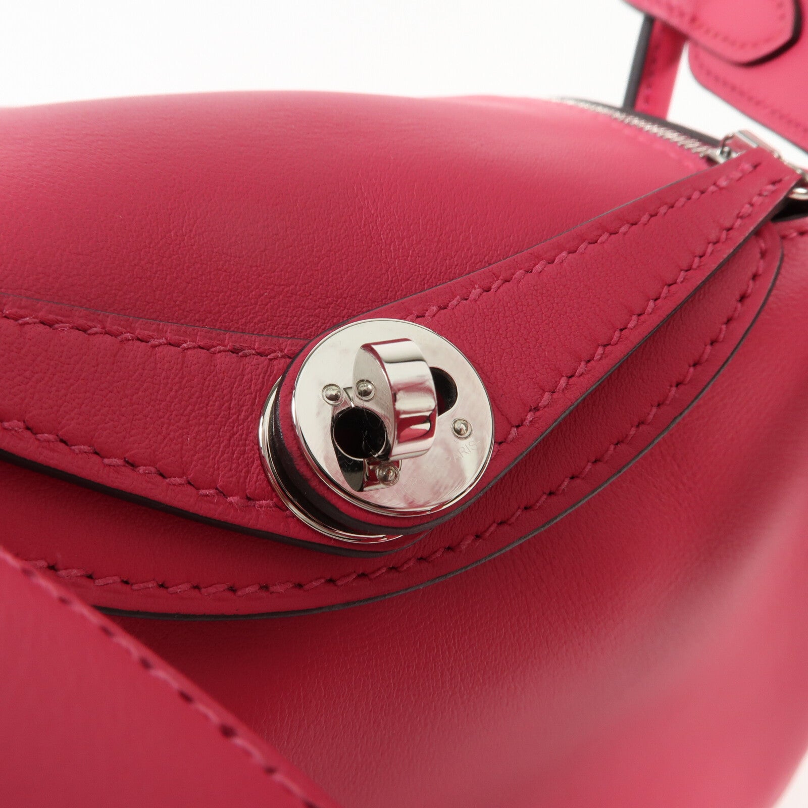 HERMES Swift皮革Mini Lindy銀扣手挽肩背兩用袋Rose Mexico