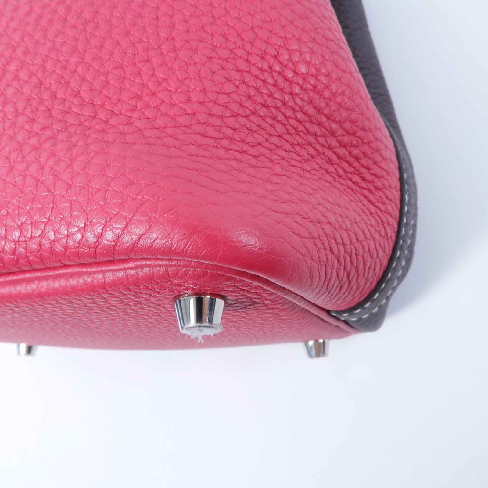 HERMES Clemence皮革Picotin PM手挽袋Rouge Sellier/Frambo