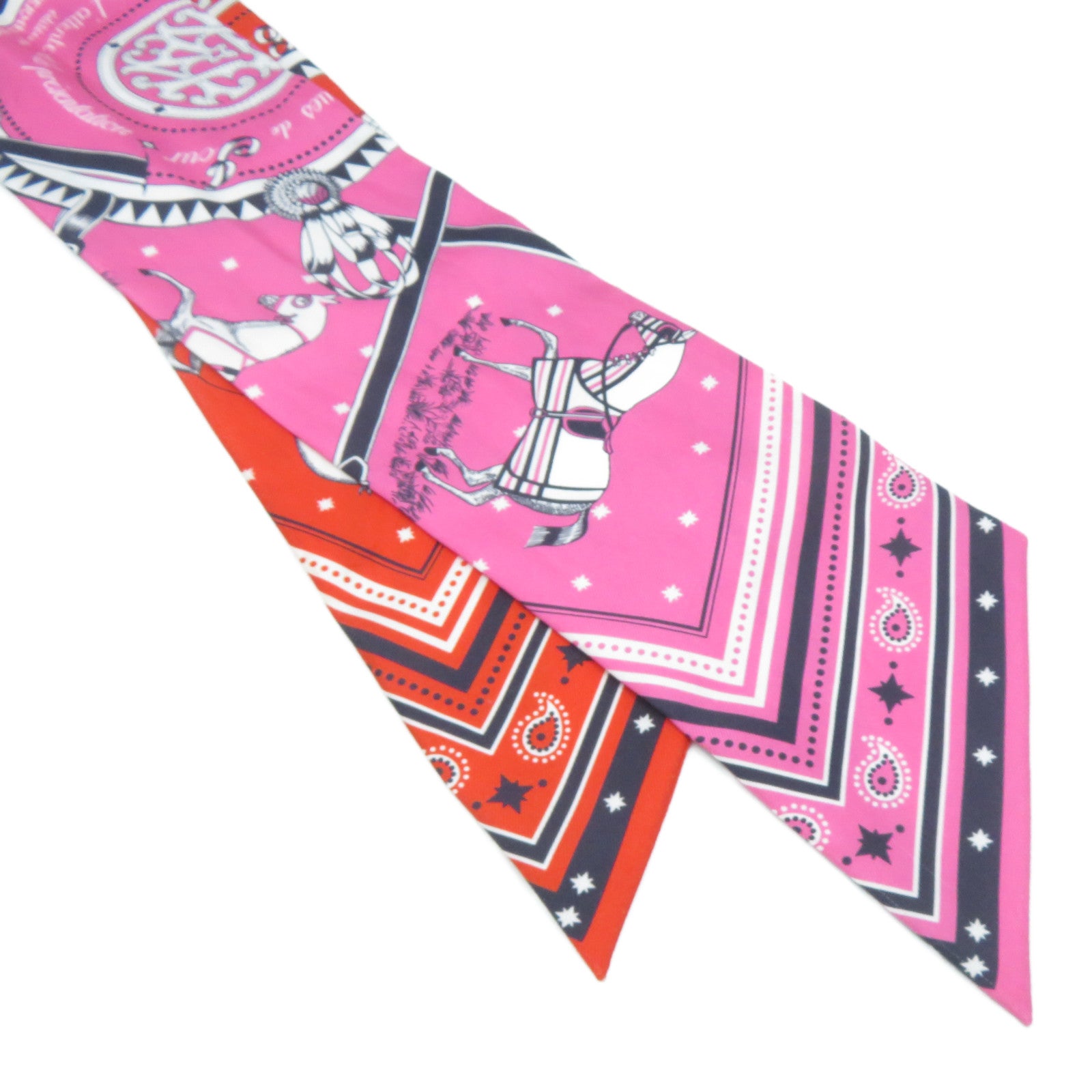 HERMES 【激減優惠】絲質Maxi Twilly Scarf絲巾紅色/橙色/粉紅色