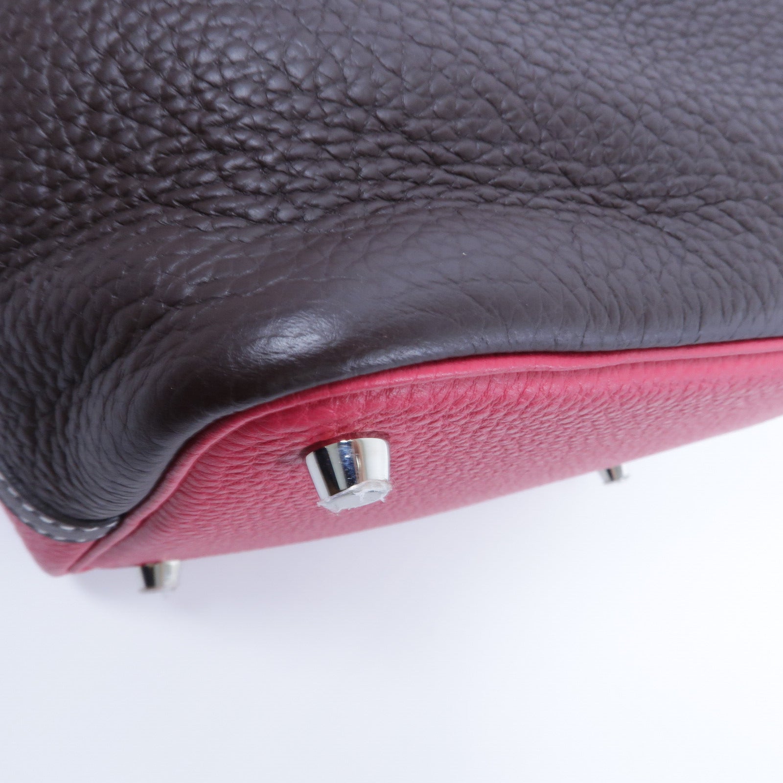 HERMES Clemence皮革Picotin PM手挽袋Rouge Sellier/Frambo