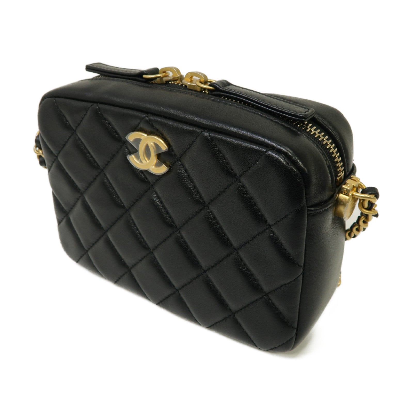 CHANEL 【激減優惠】菱格羊皮皮革Camera Bag金扣鏈帶肩背袋黒色