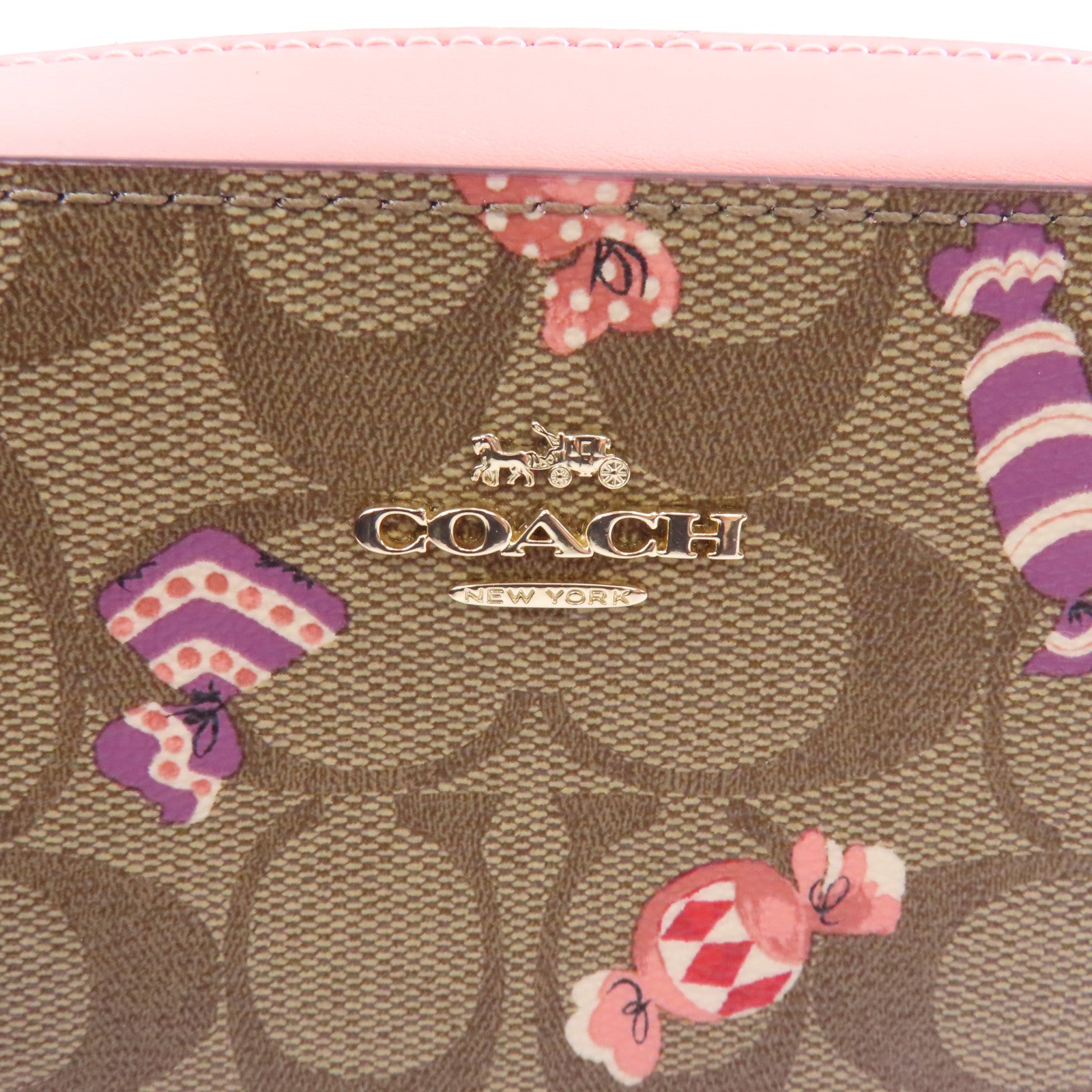 COACH 塗層帆布Mini Camera Bag金扣肩背袋粉紅色/棕色