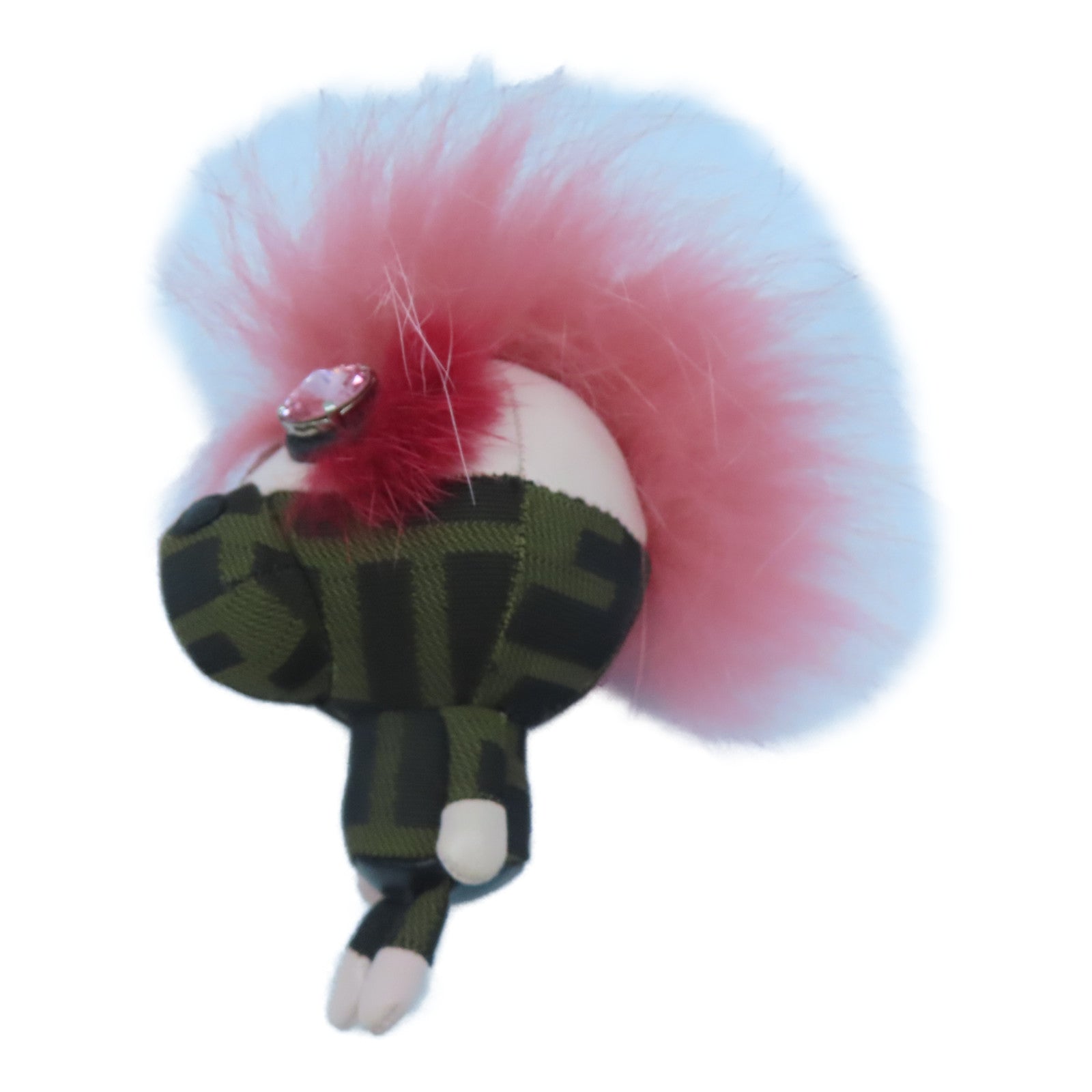 FENDI 【激減優惠】Fur/帆布Charm銀扣掛飾啡色/粉紅色