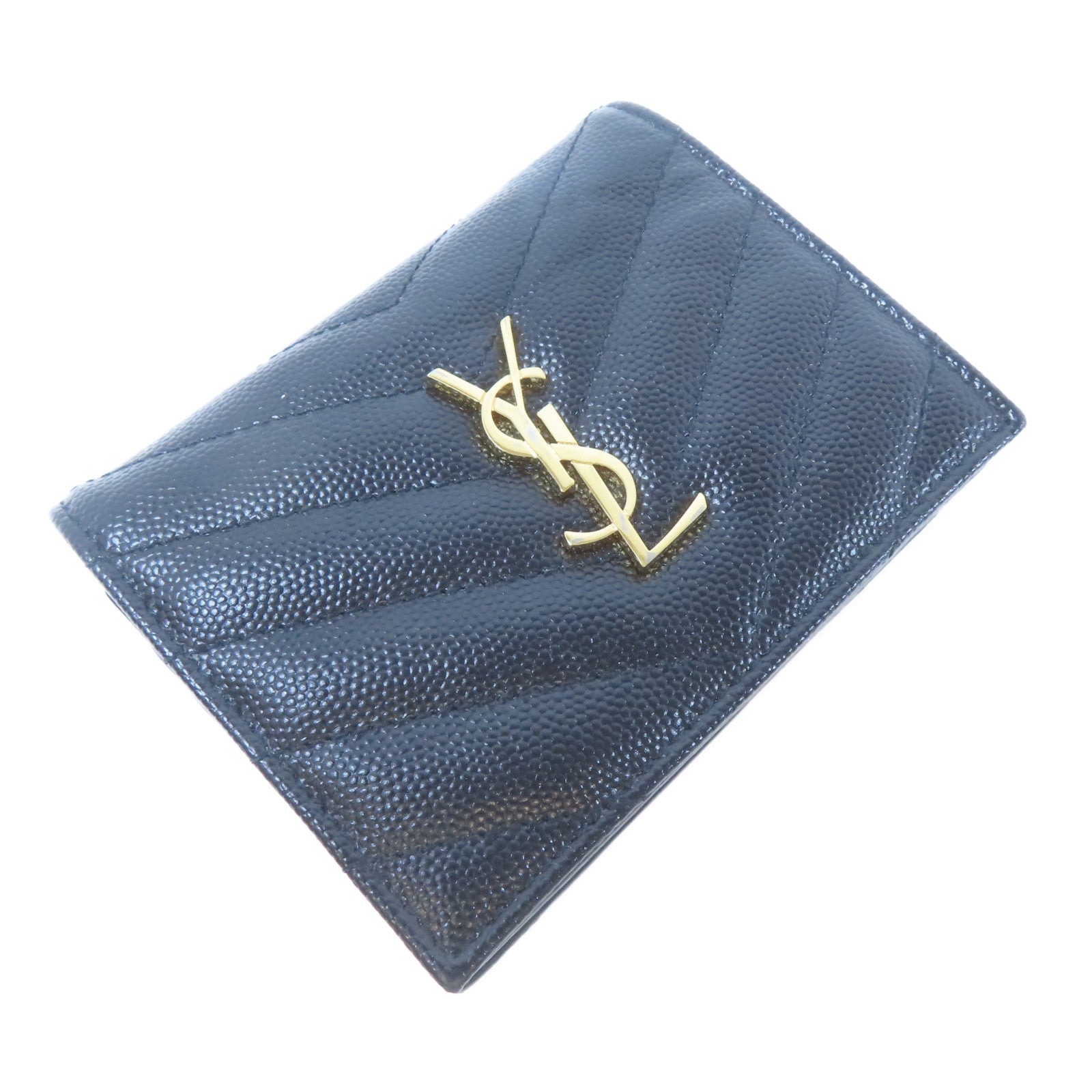 SAINT LAURENT 斜紋牛皮皮革Wallet金扣錢包黑色