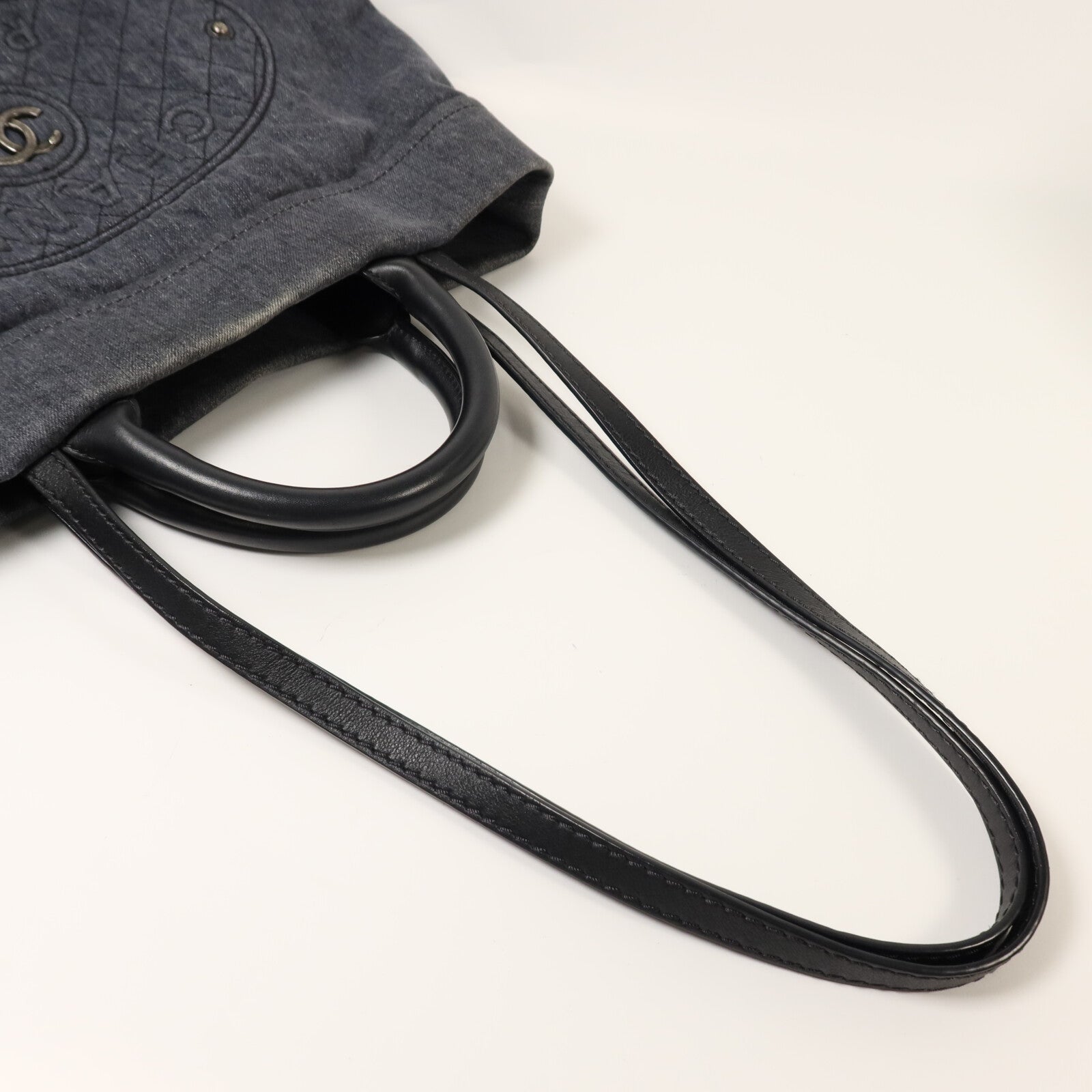 CHANEL 牛仔布2 way Shoulder銀扣手挽肩背兩用袋