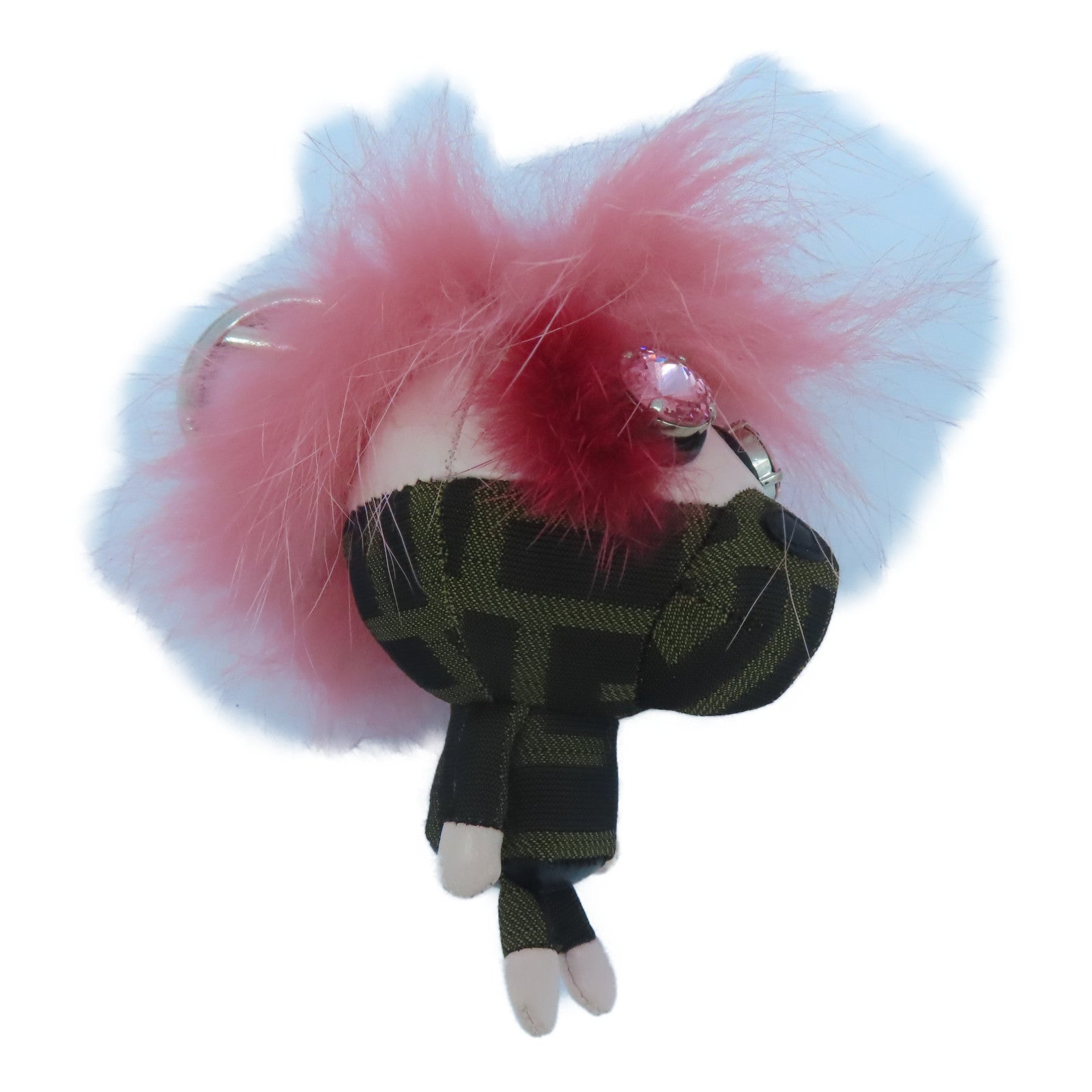 FENDI 【激減優惠】Fur/帆布Charm銀扣掛飾啡色/粉紅色