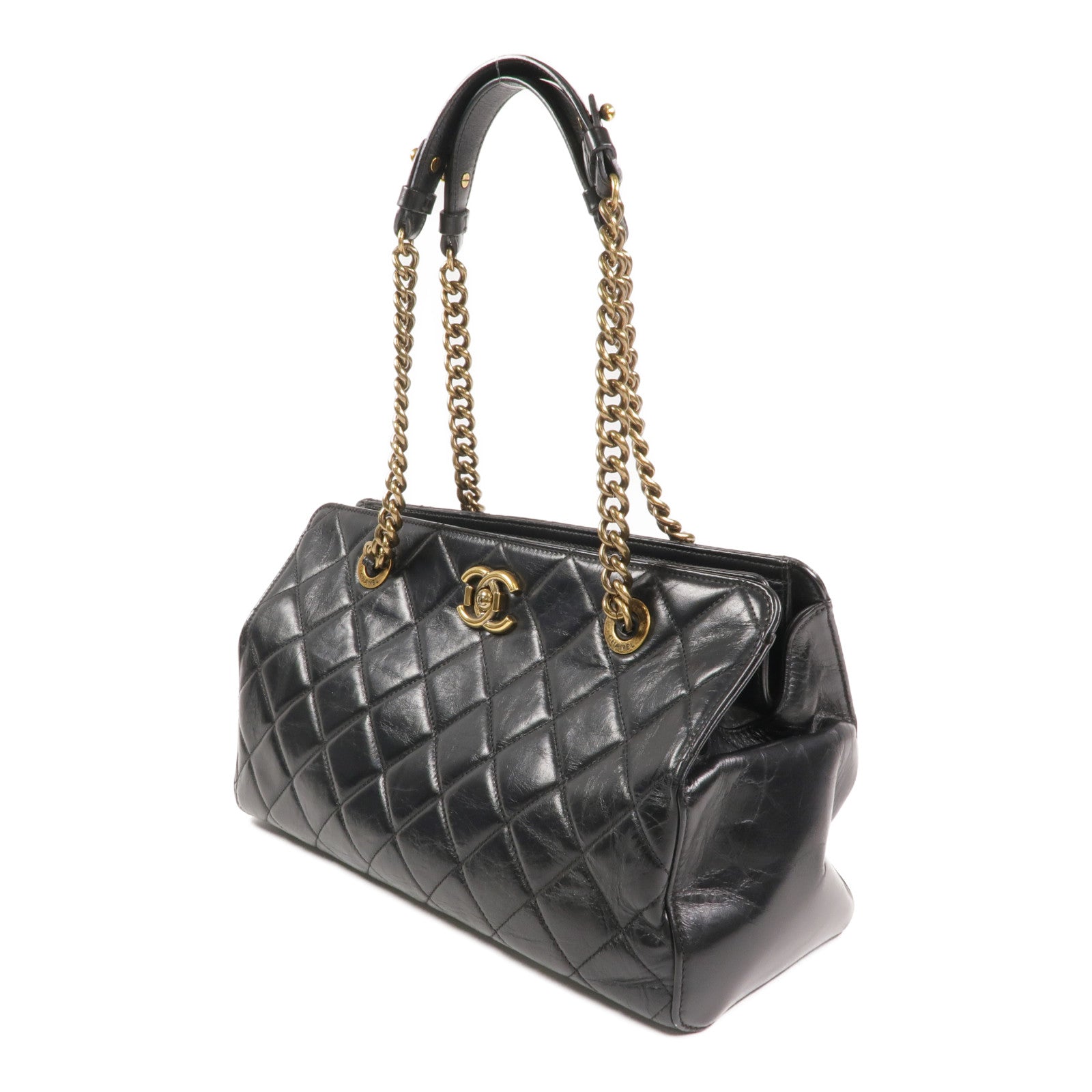 CHANEL 牛皮皮革Chain Shoulder金扣鏈帶肩背袋